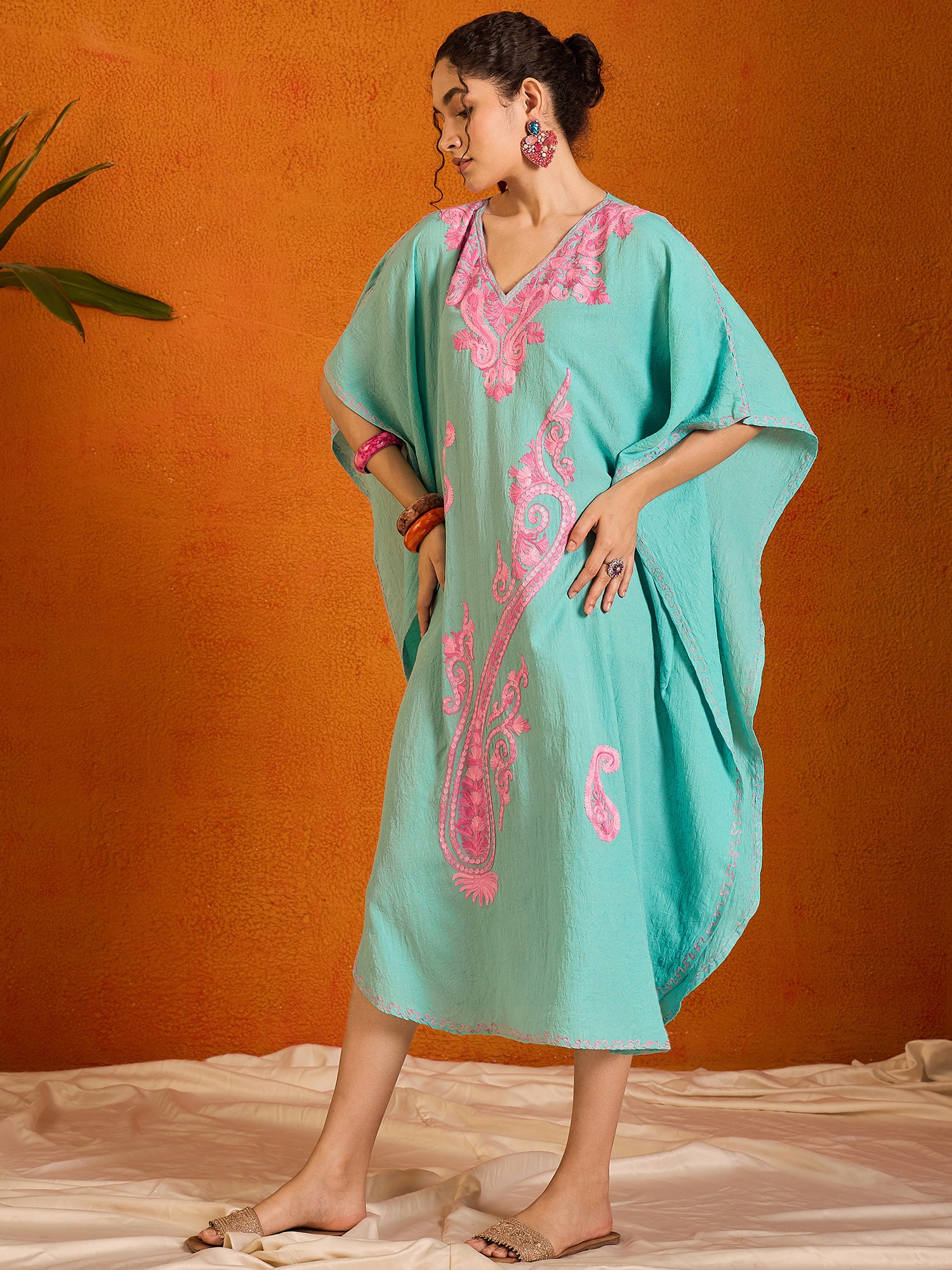 Arctic_Blue_Kashmiri_Summer_Long_Cotton_Kaftan_shop_Namastay