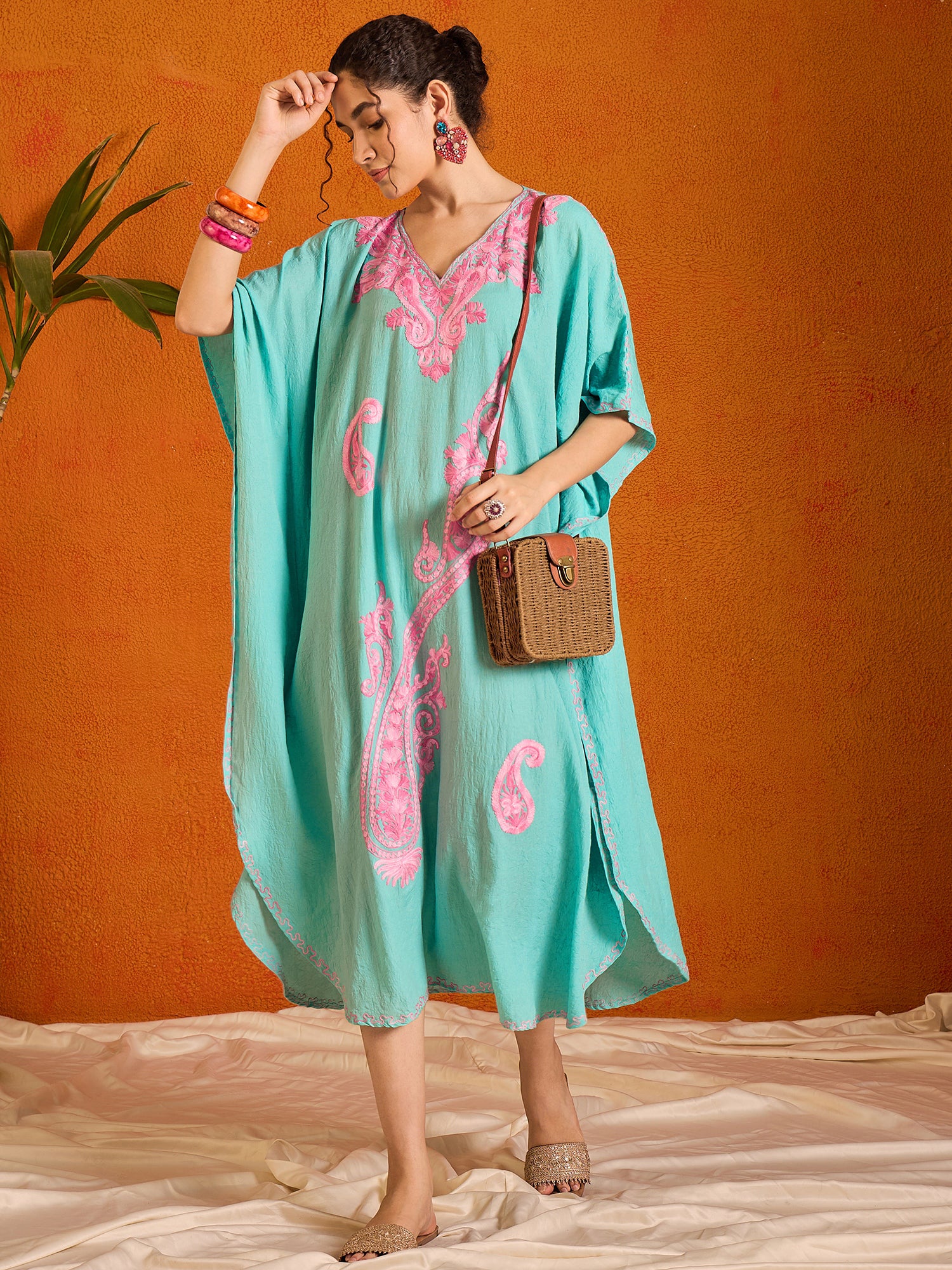 Arctic_Blue_Kashmiri_Summer_Long_Cotton_Kaftan_shop_Namastay