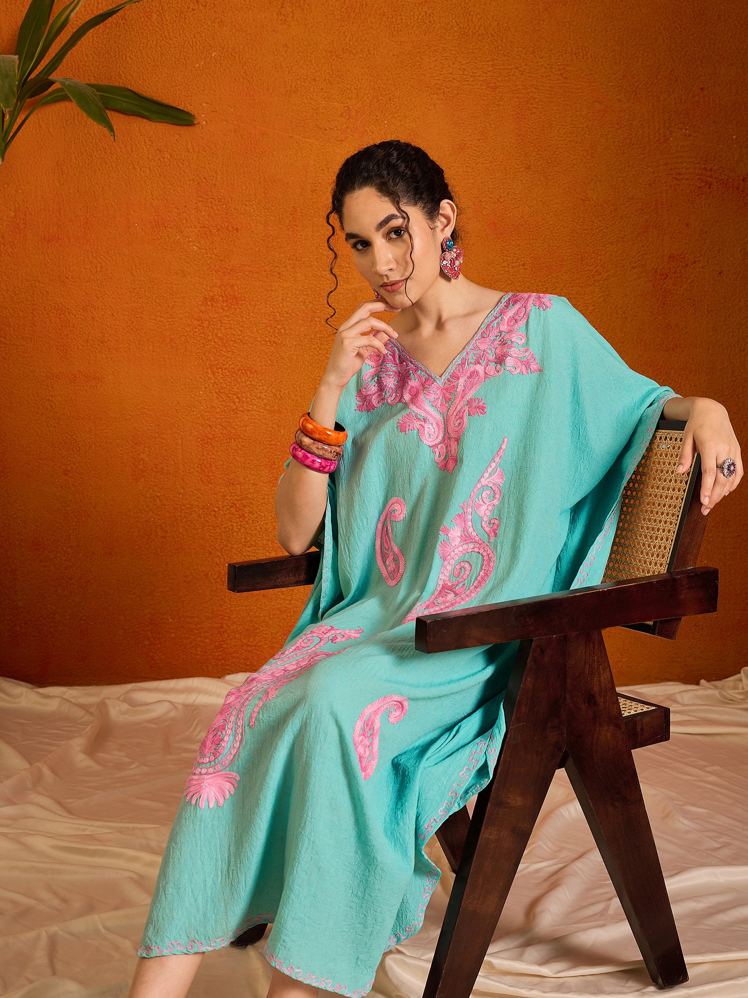 Arctic_Blue_Kashmiri_Summer_Long_Cotton_Kaftan_shop_Namastay