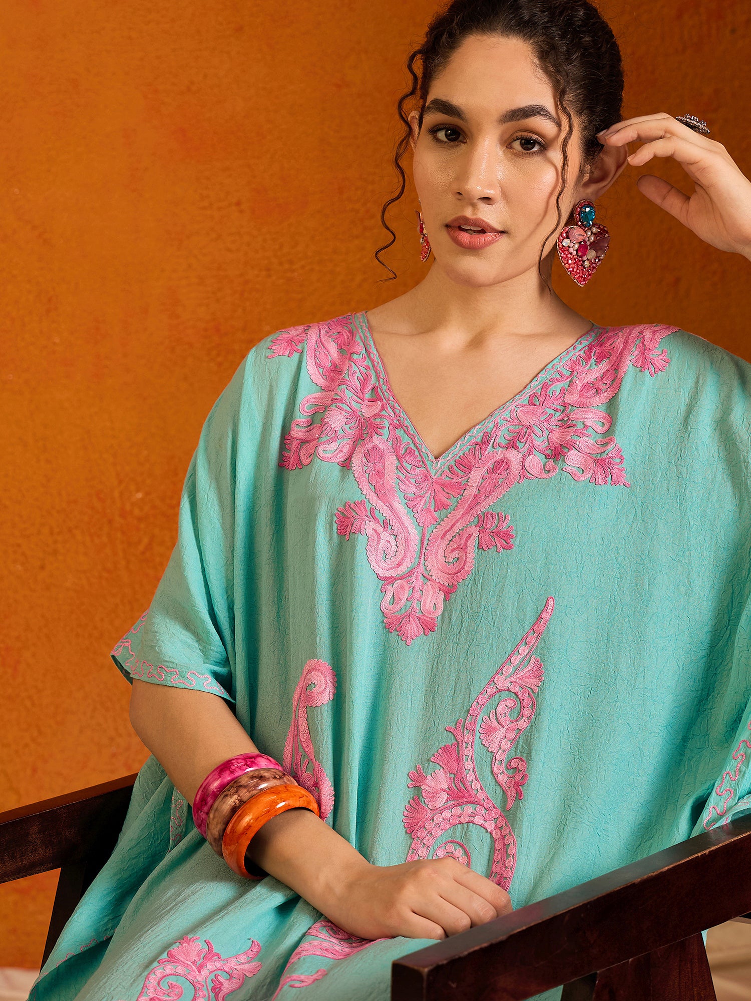 Arctic_Blue_Kashmiri_Summer_Long_Cotton_Kaftan_shop_Namastay