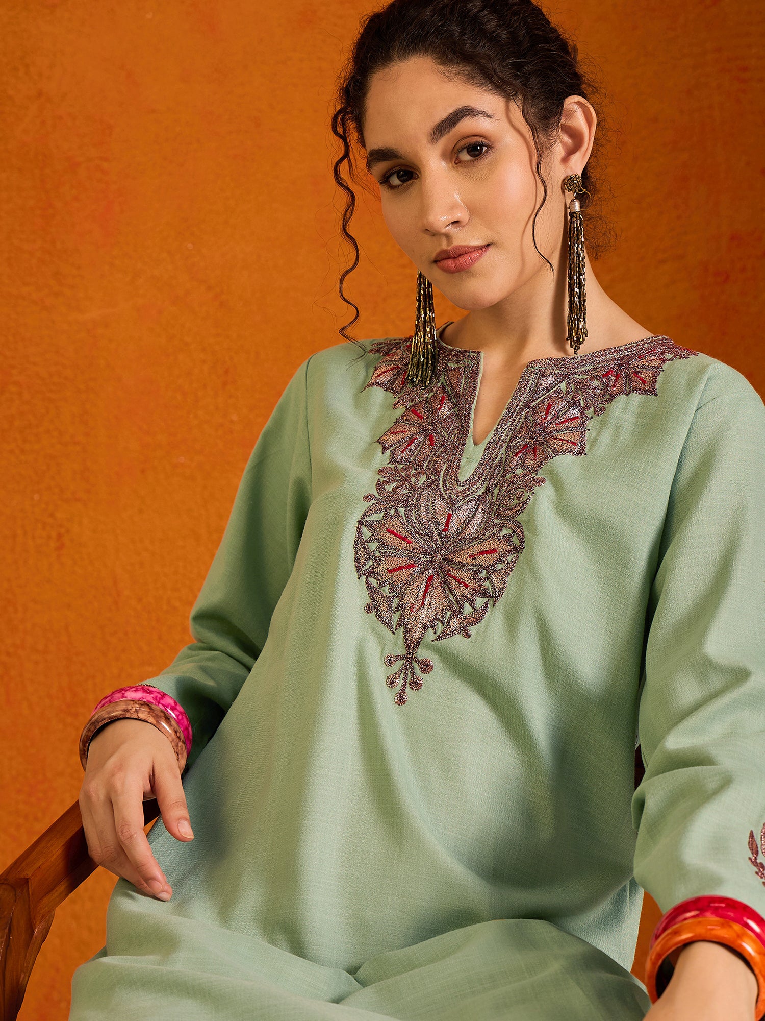 Maisa_Kashmiri_Green_Cotton_Kurta_Co-ord_Set_shop_Namastay