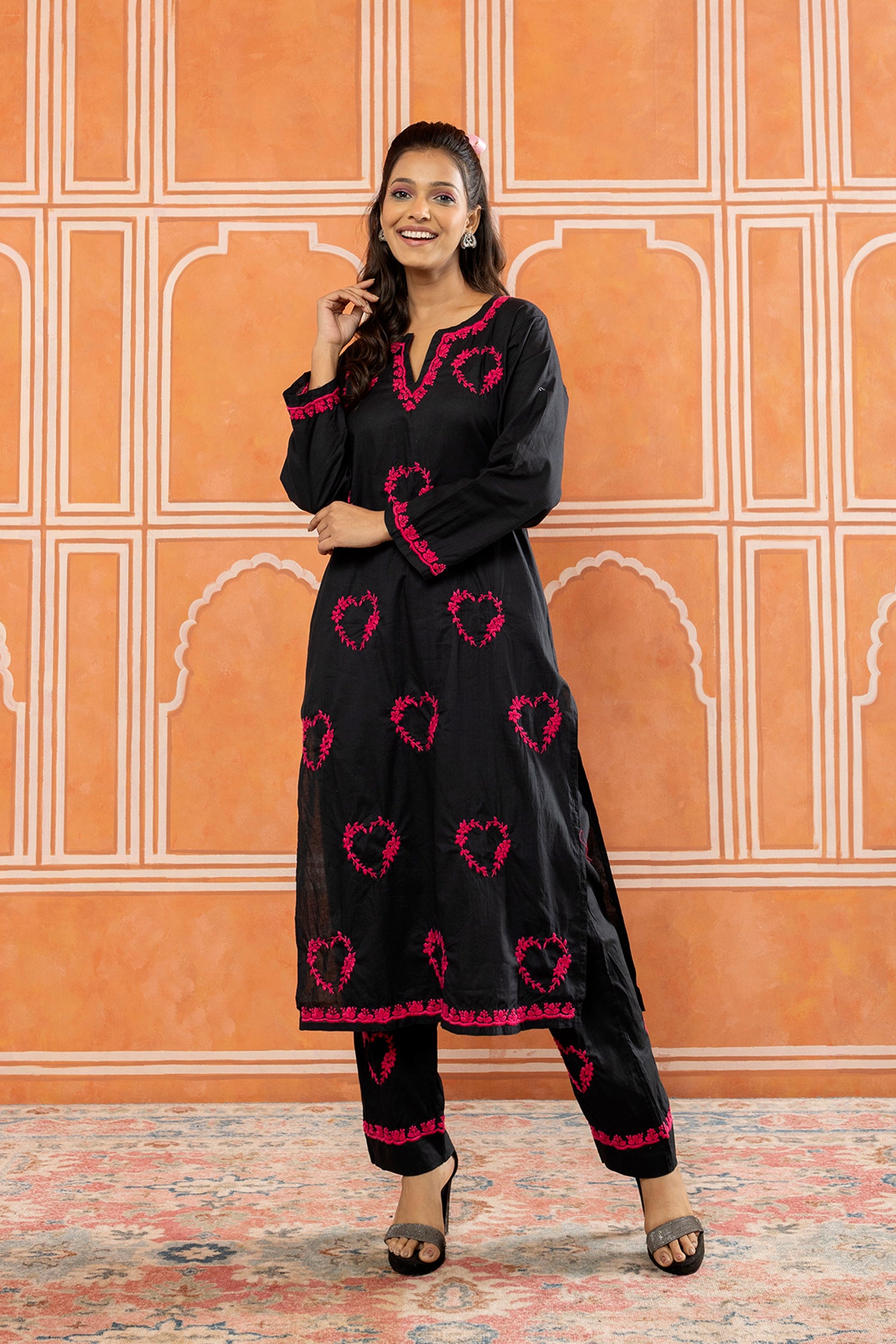 I_Love_You_Black_Chikankari_Cotton_Kurta_Palazzo_Coord_Set_shop_Namastay