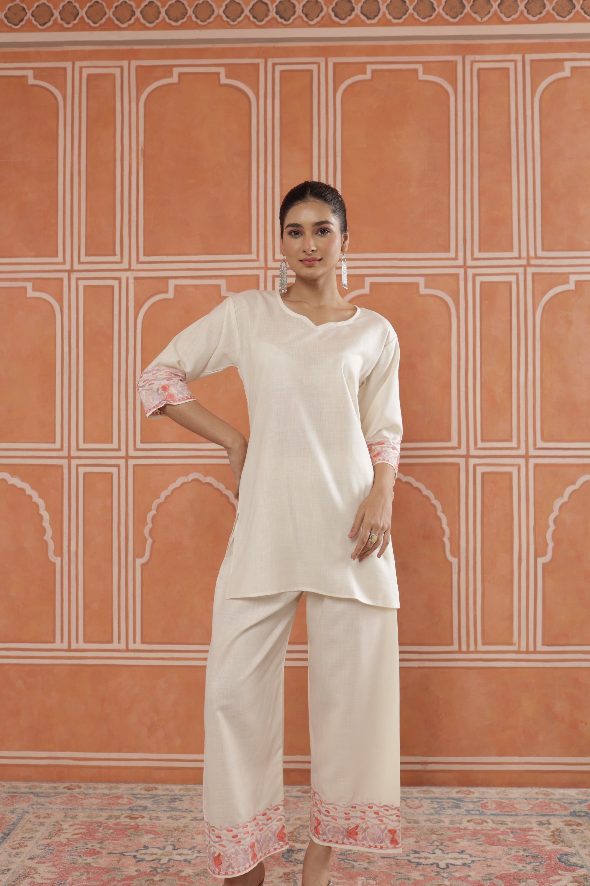 Brunch_Breeze_White_Kashmiri_Cotton_Kurta_Pants_Coord_Set_shop_Namastay