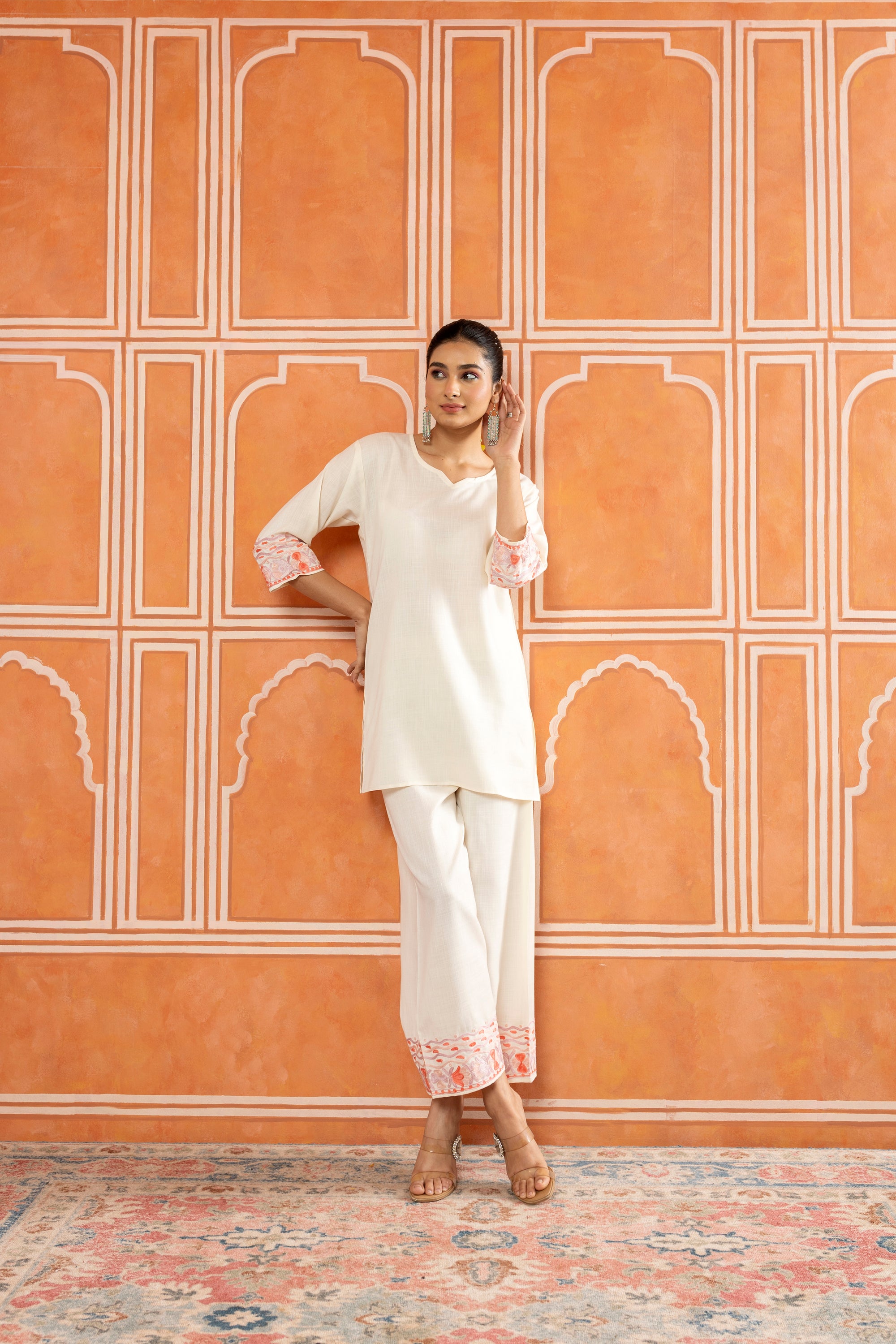 Brunch_Breeze_White_Kashmiri_Cotton_Kurta_Pants_Coord_Set_shop_Namastay