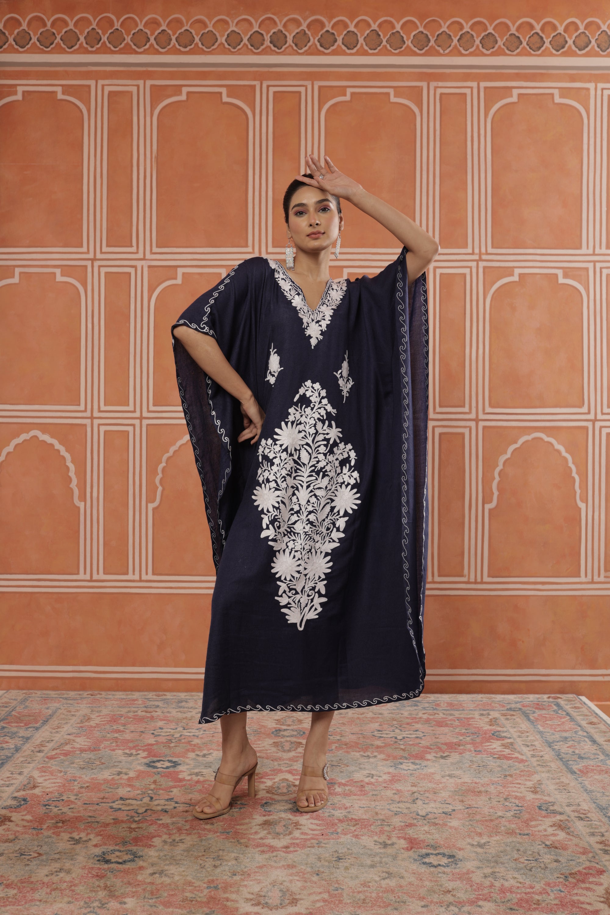 Boss_Blue_Kashmiri_Summer_Long_Cotton_Kaftan_shop_Namastay