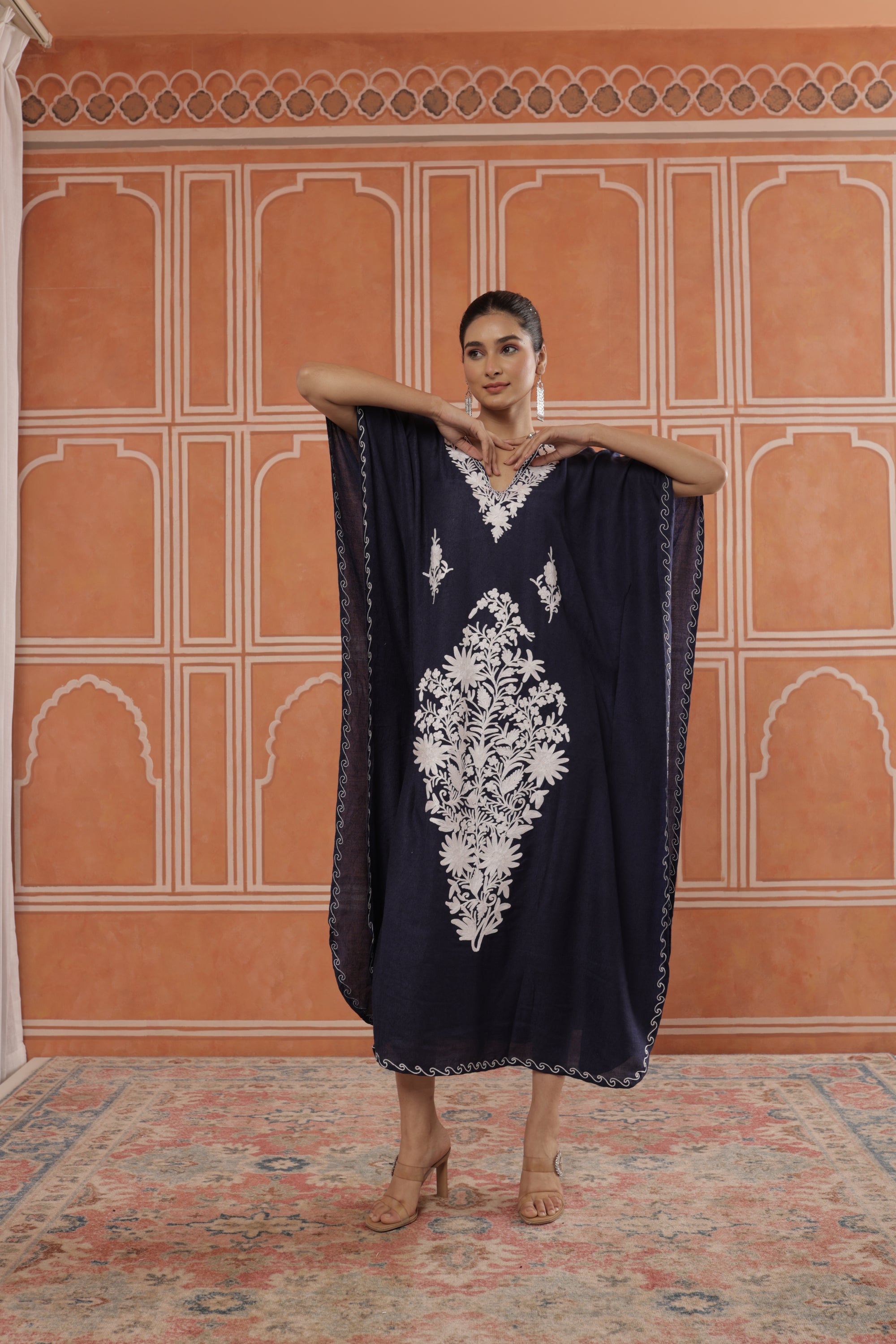 Boss_Blue_Kashmiri_Summer_Long_Cotton_Kaftan_shop_Namastay