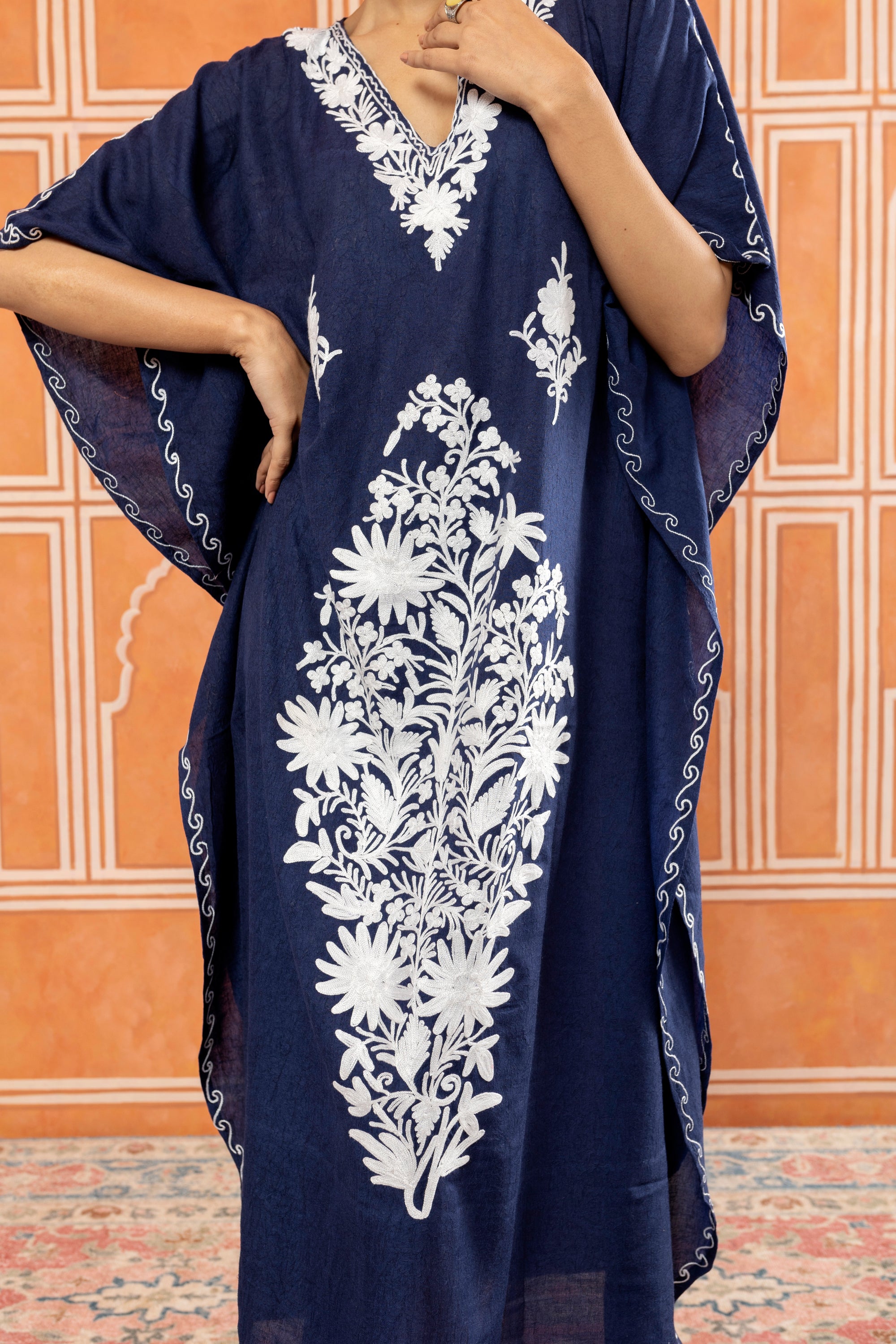 Boss_Blue_Kashmiri_Summer_Long_Cotton_Kaftan_shop_Namastay