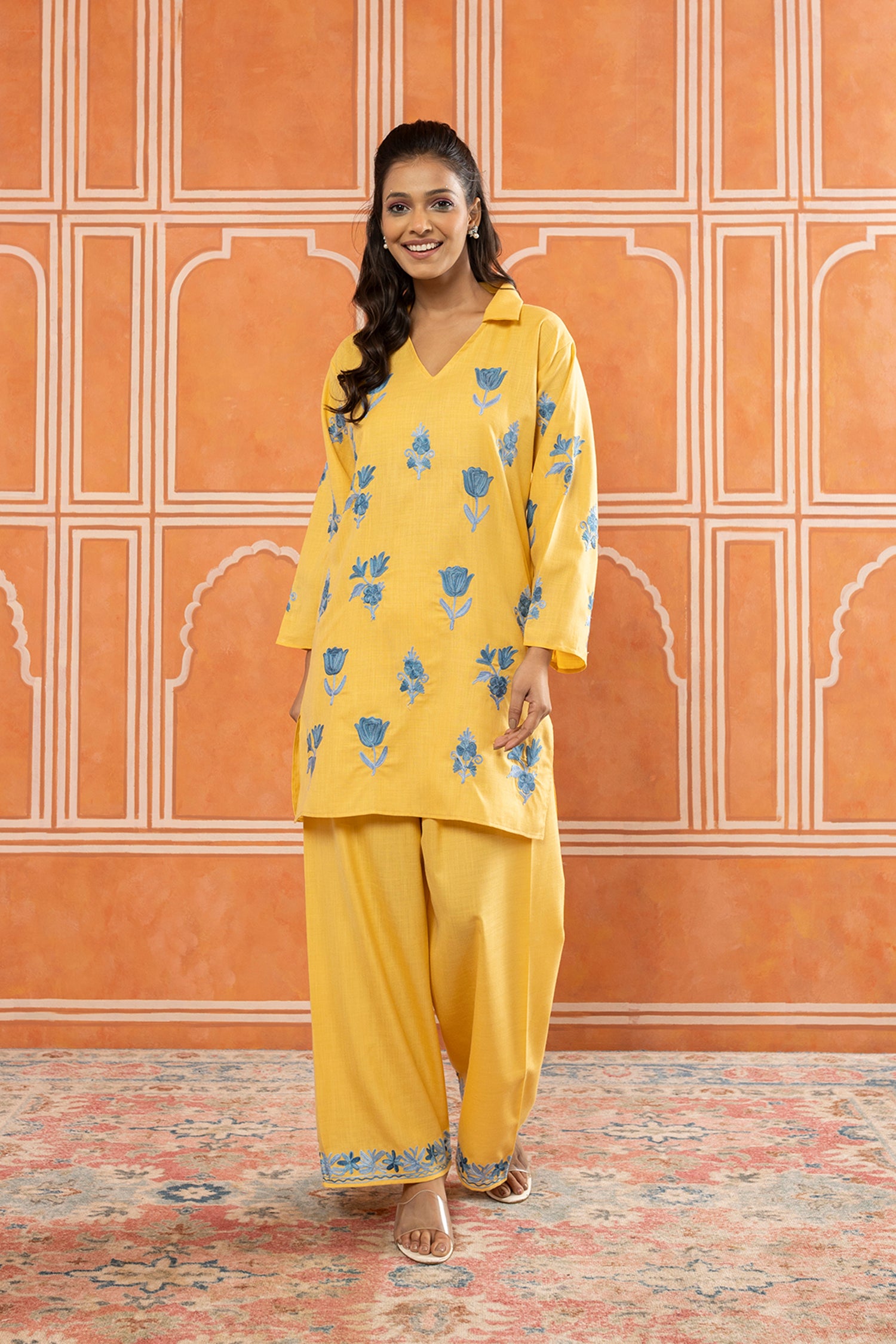 She's_my_Sunshine_Yellow_Kashmiri_Coord_Cotton_Kurta_Pants_Set_shop_Namastay