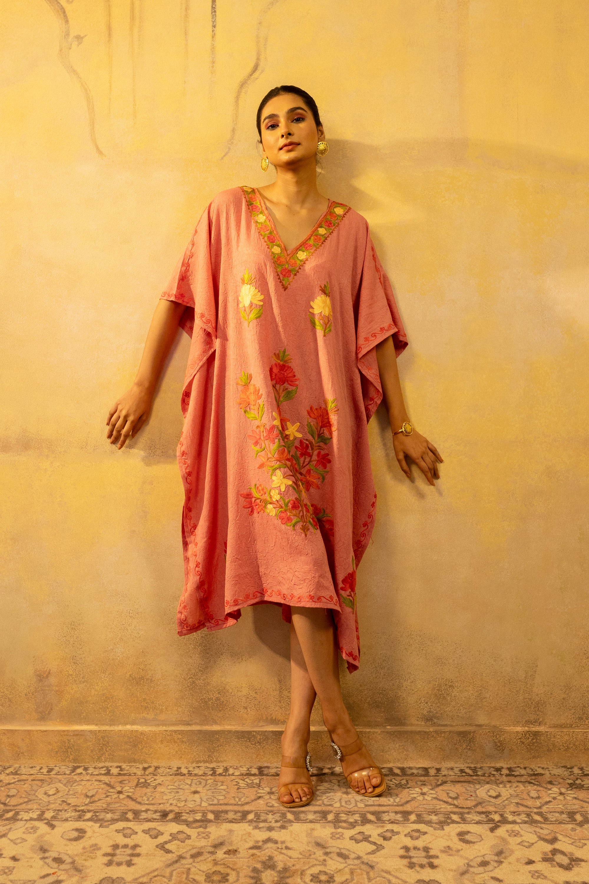 Pretty_Peach_Kashmiri_Summer_Short_Cotton_Kaftan_shop_Namastay