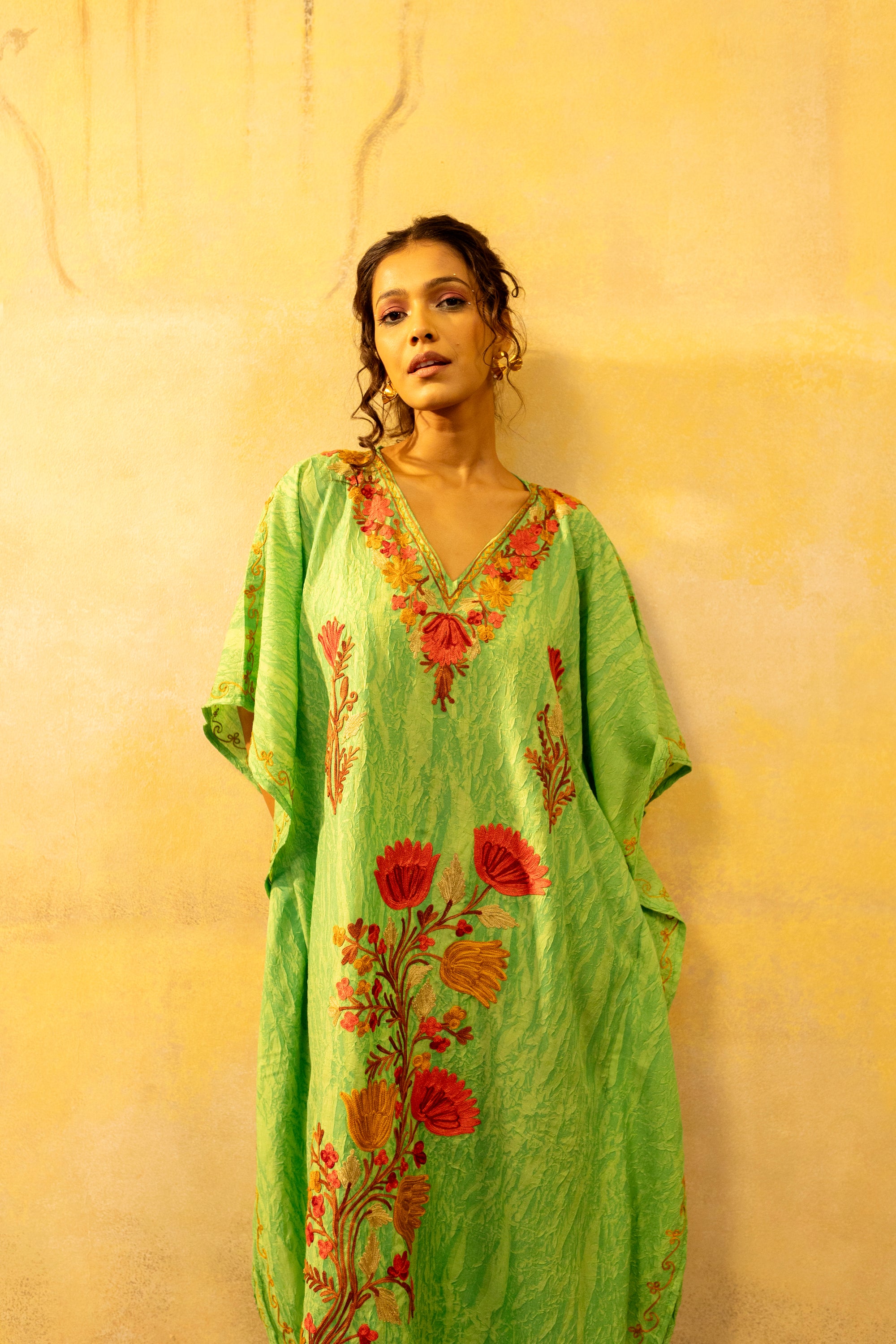 Glam_Green_Kashmiri_Summer_Long_Cotton_Kaftan_shop_Namastay