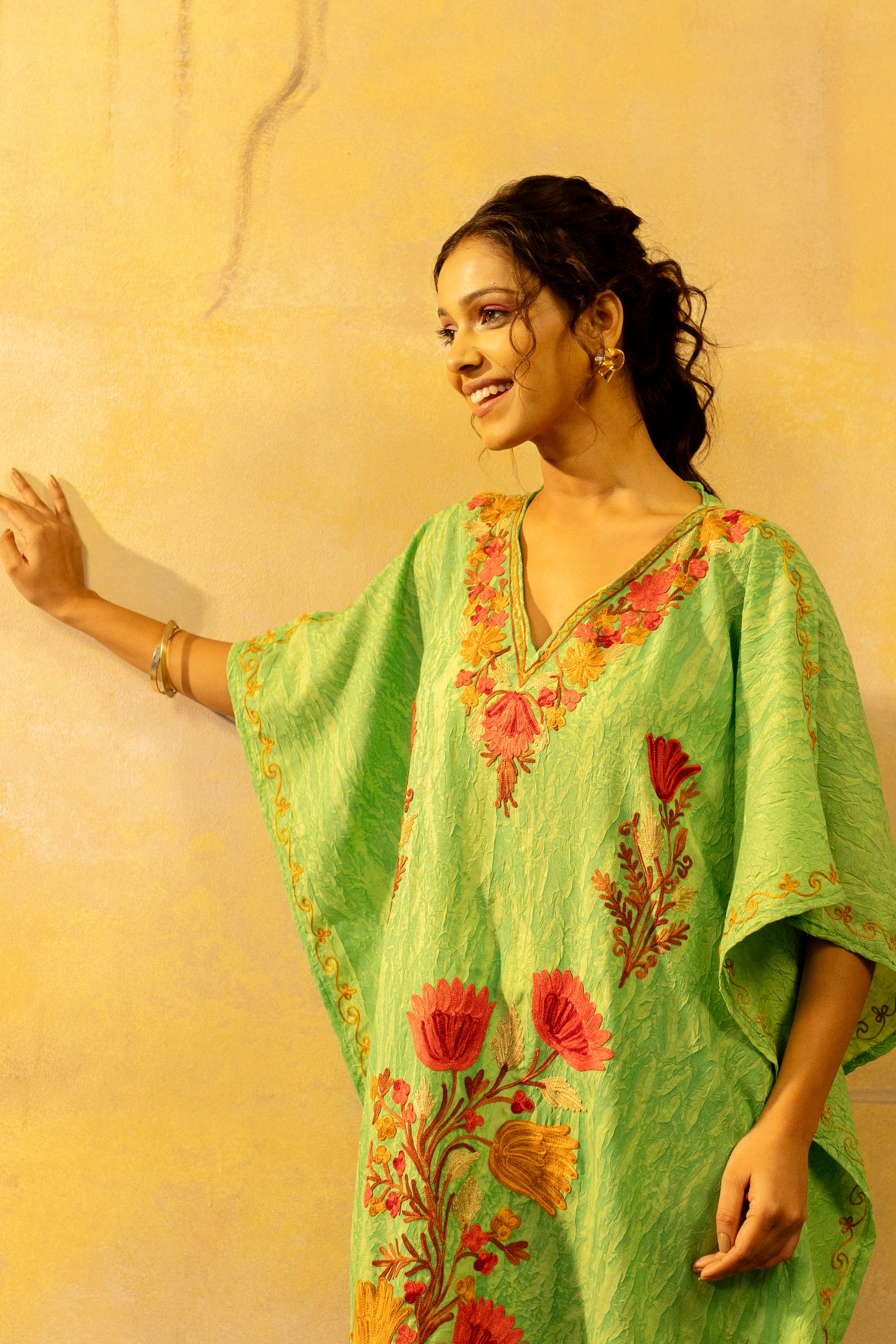 Glam_Green_Kashmiri_Summer_Long_Cotton_Kaftan_shop_Namastay