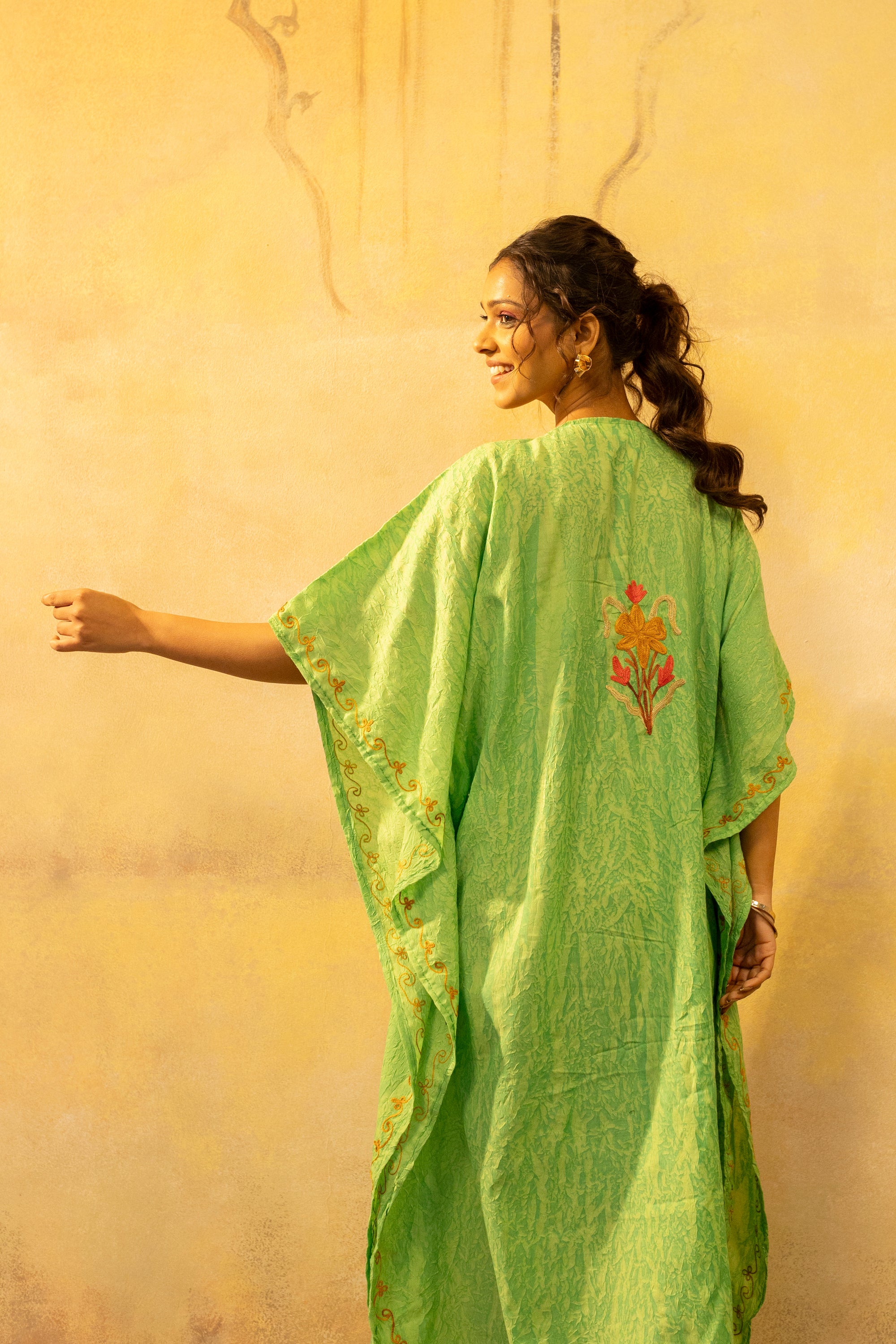Glam_Green_Kashmiri_Summer_Long_Cotton_Kaftan_shop_Namastay