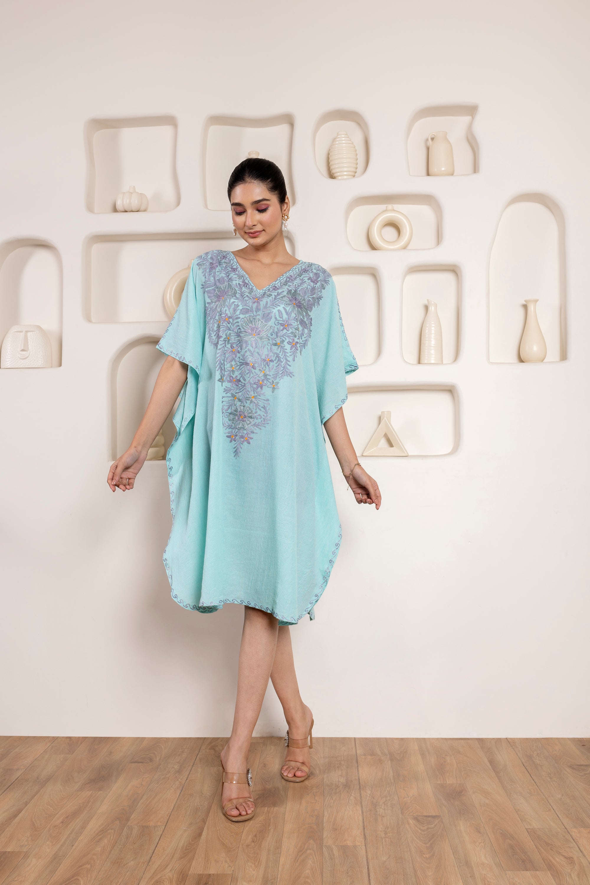 Beach Blue Kashmiri Summer Short Cotton Kaftan