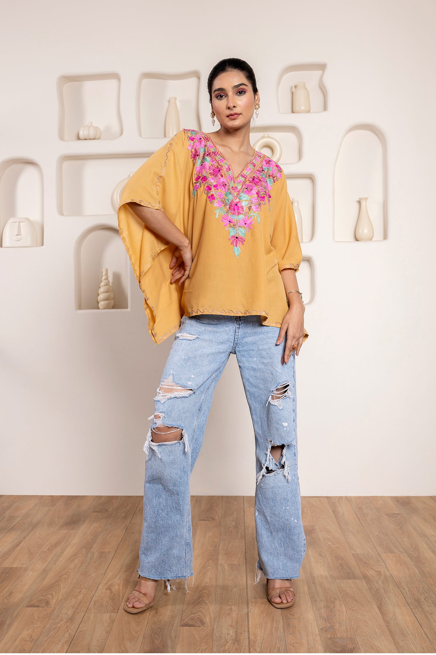 Babe_Beige_Kashmiri_Summer_Cotton_Kaftan_Kurta_Top_shop_Namastay