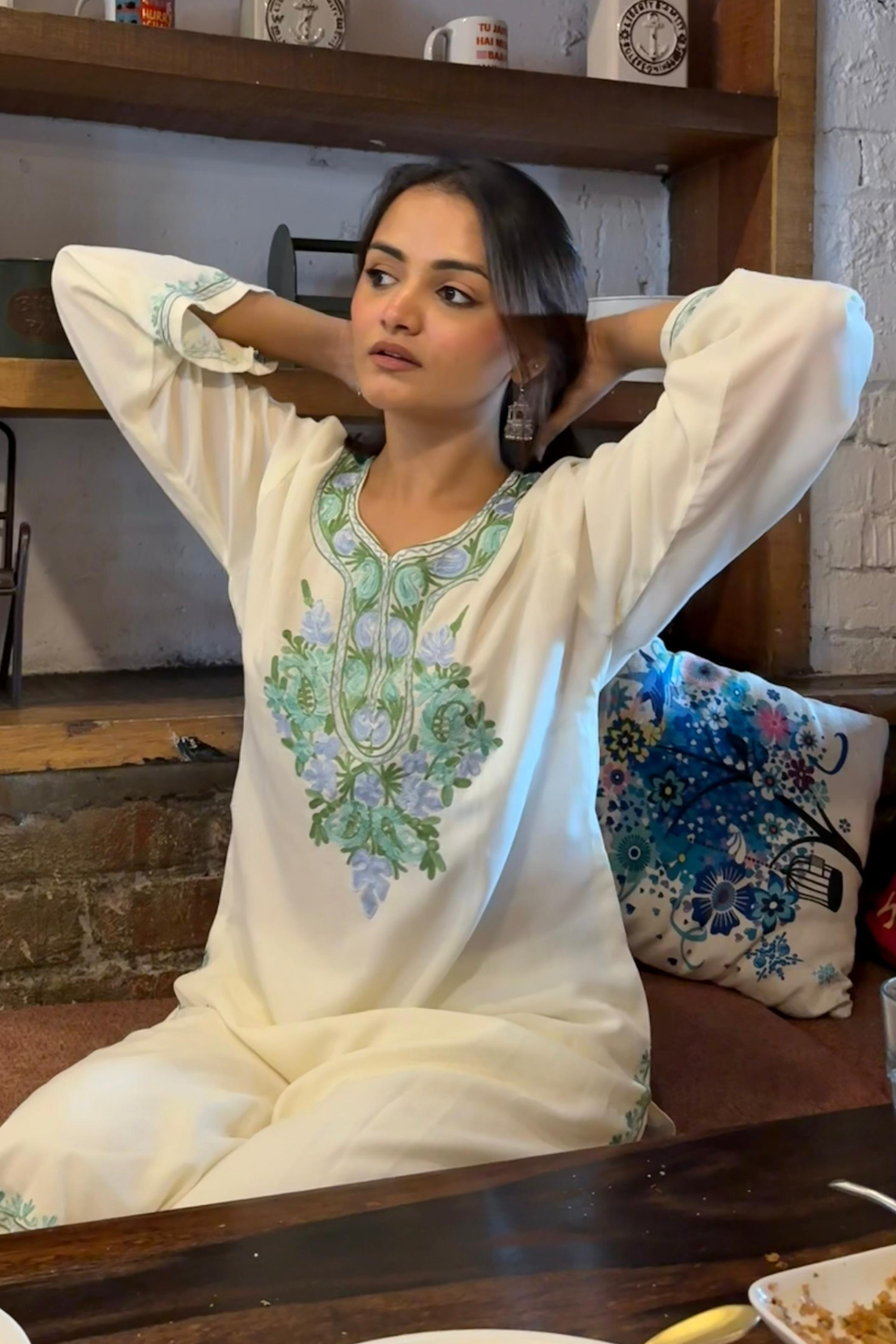 Diksha Singh In Eira Cotton Kashmiri Phiran Kurta and Palazzo Set no
