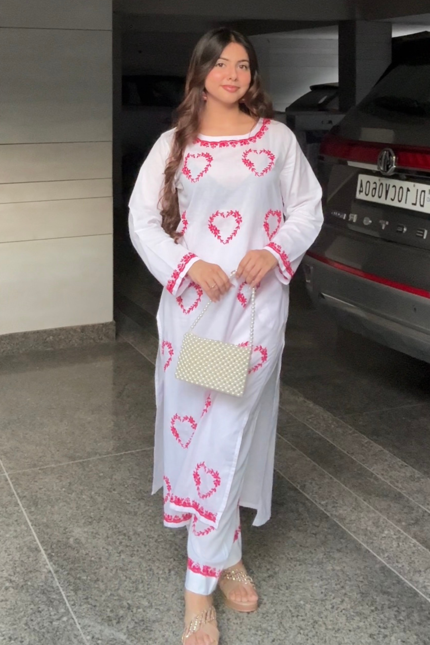 Ashika Khanna In I Heart You White Chikankari Cotton Coord Kurta Set