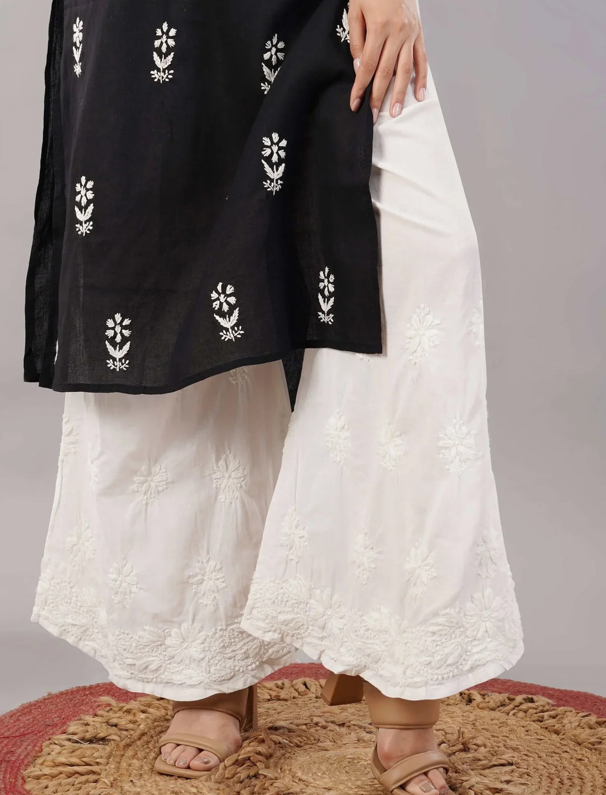Zainul Monochrome Chikankari Cotton Kurta