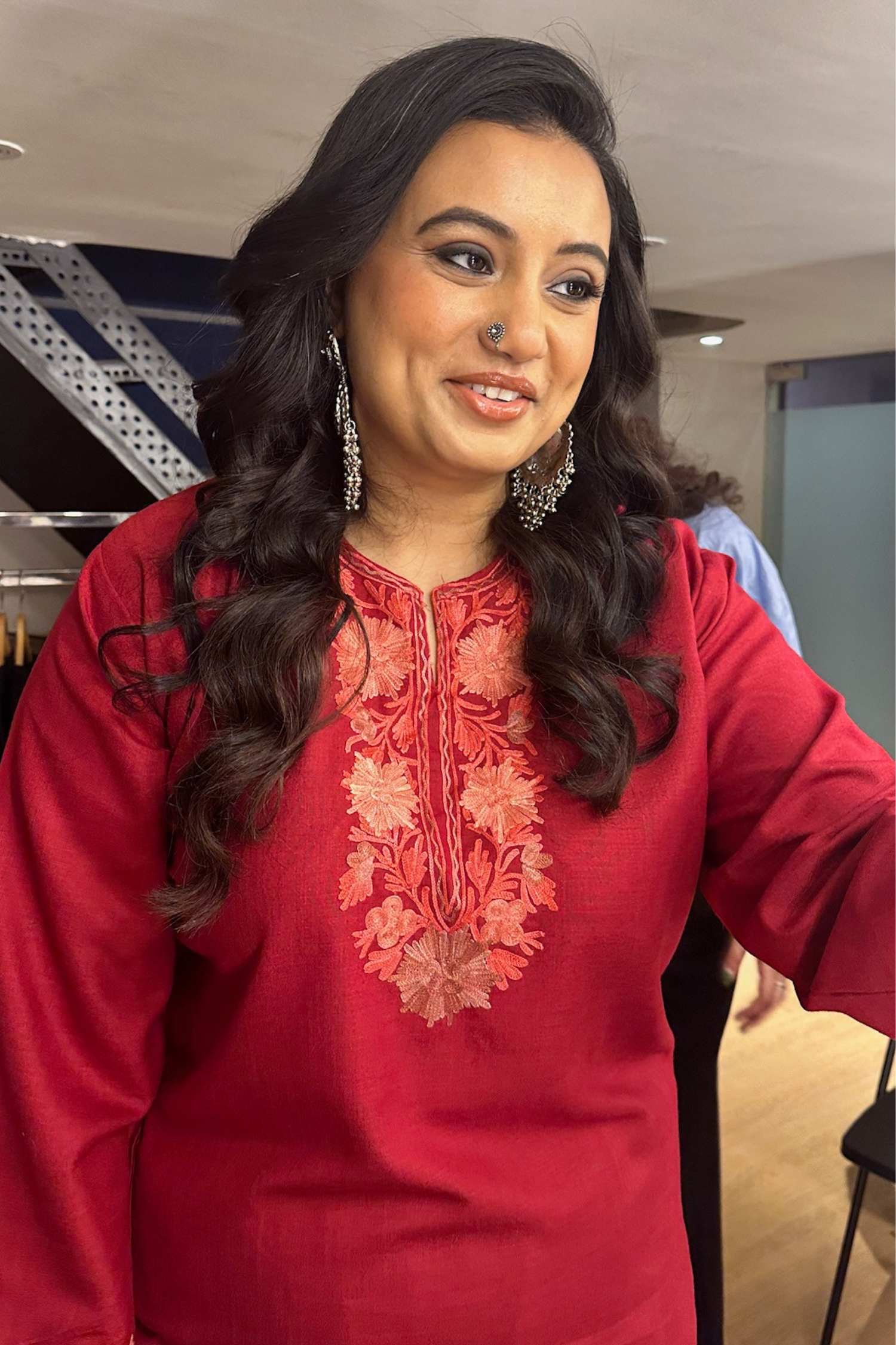 Janice In Aabroo Red Kashmiri Cotton Coord Set