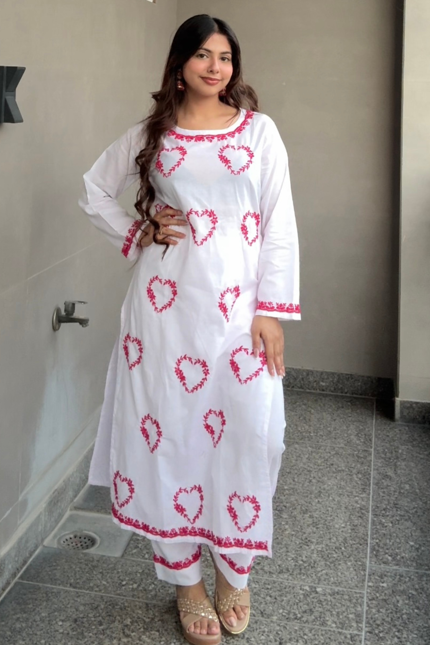 Ashika Khanna In I Heart You White Chikankari Cotton Coord Kurta Set