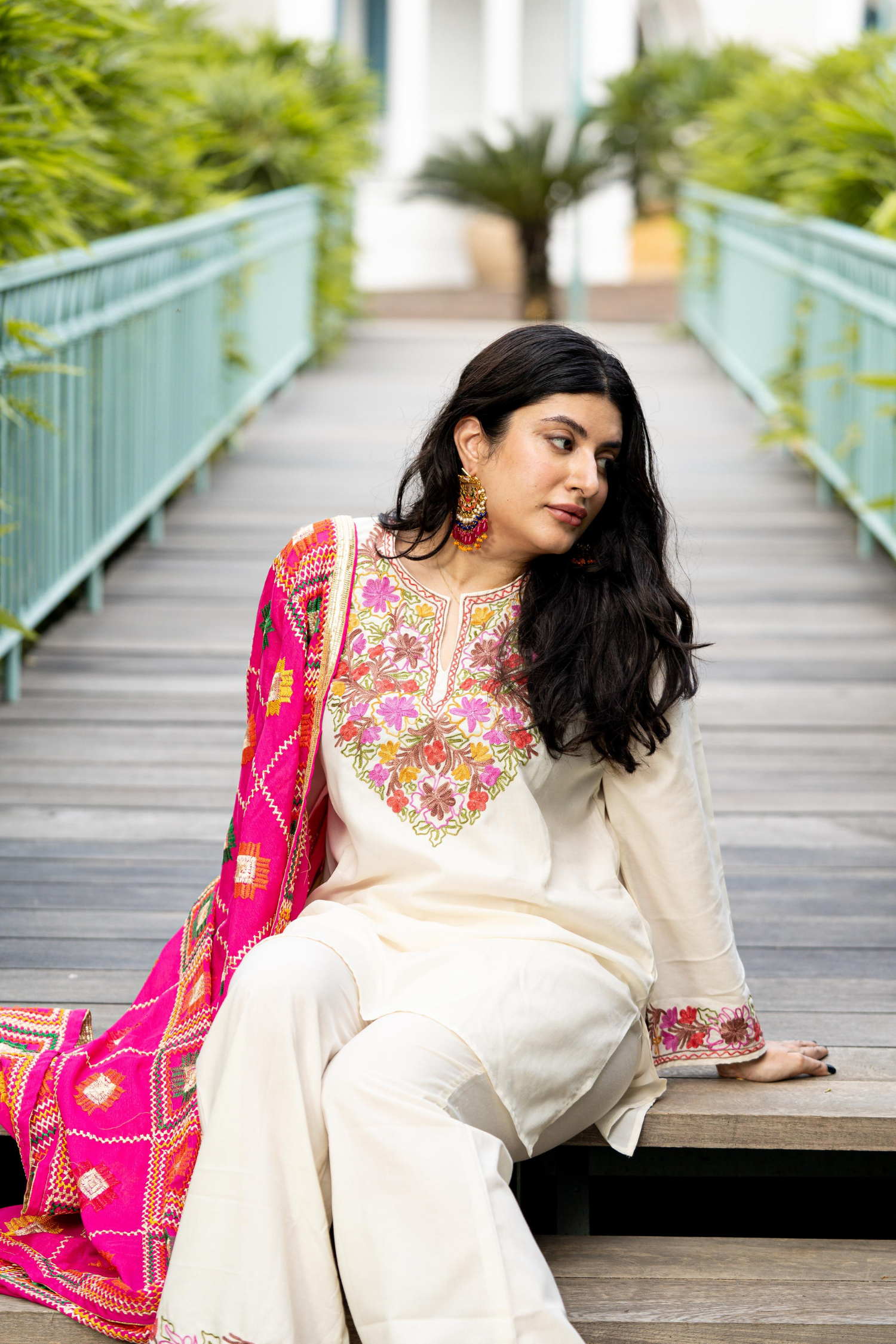 Trishala Sikka In XoXo White Kashmiri Coord Cotton Kurta Pants Set