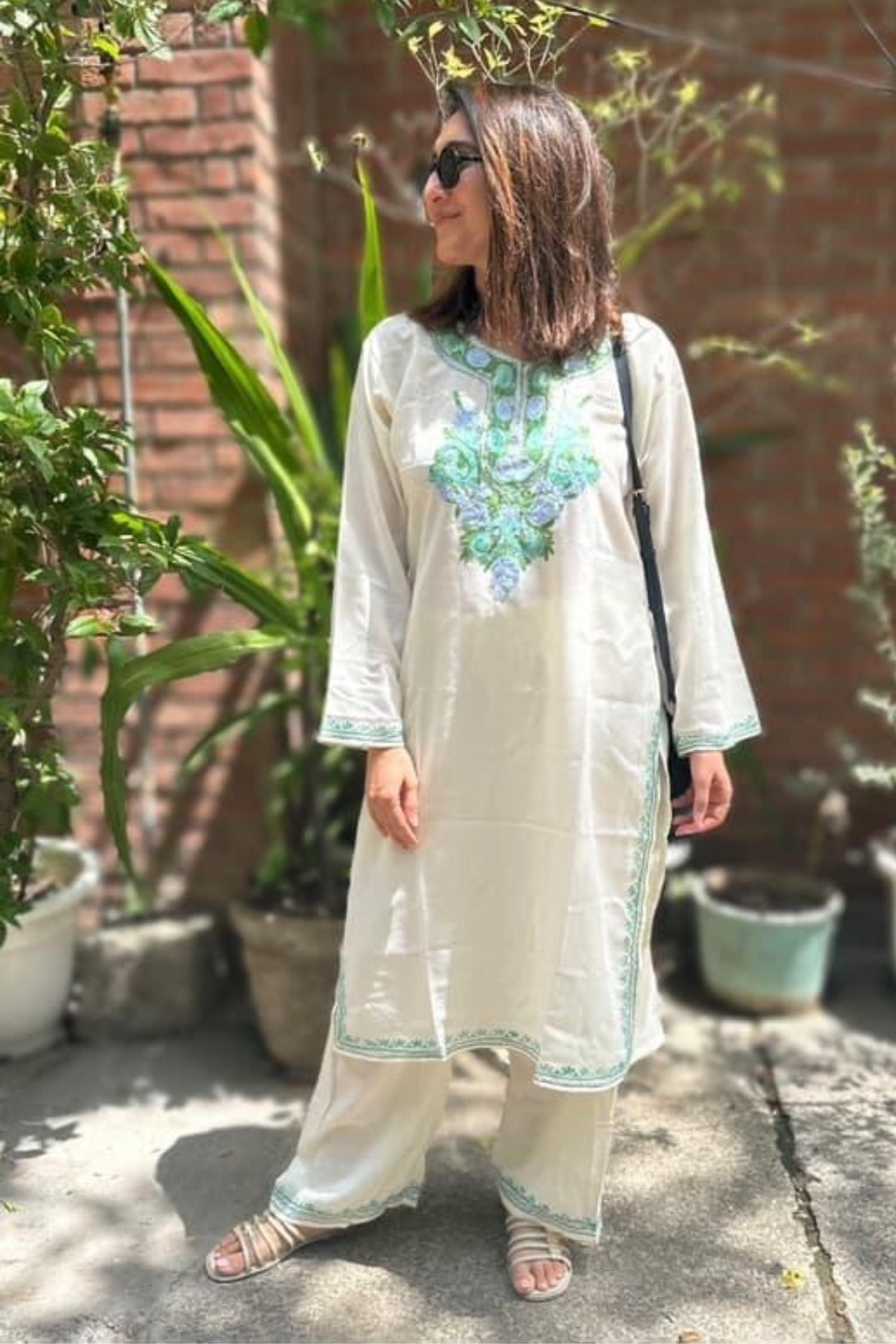 Kriti Vij In Our Eira Cotton Kashmiri Phiran Kurta and Palazzo Set no