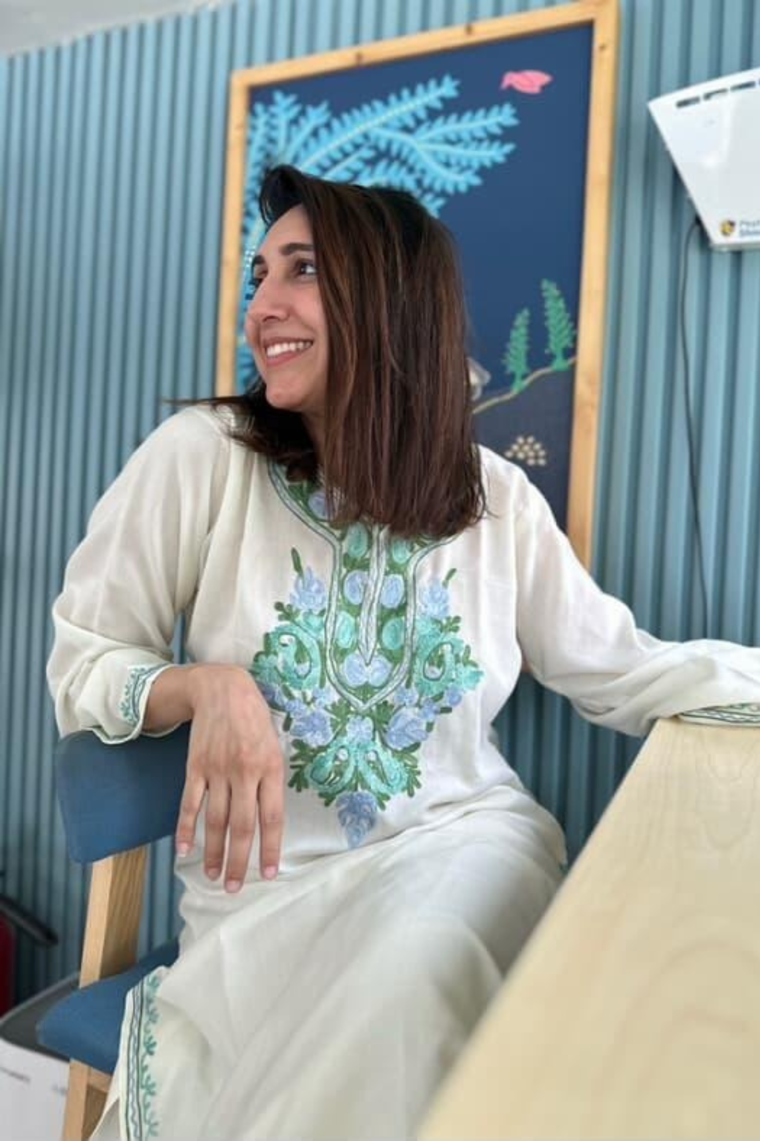 Kriti Vij In Our Eira Cotton Kashmiri Phiran Kurta and Palazzo Set no