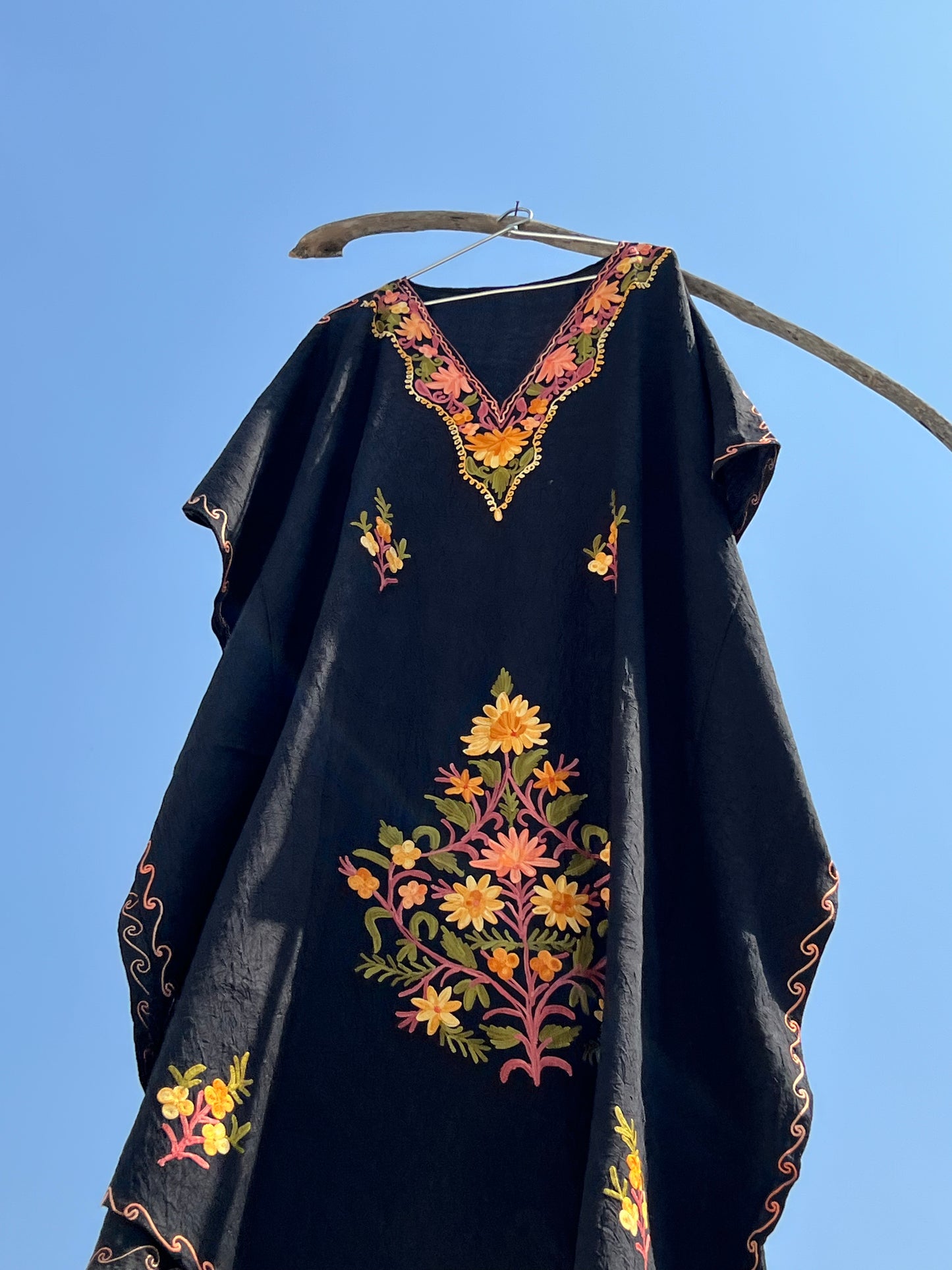 Ink Black Kashmiri Short Kaftan