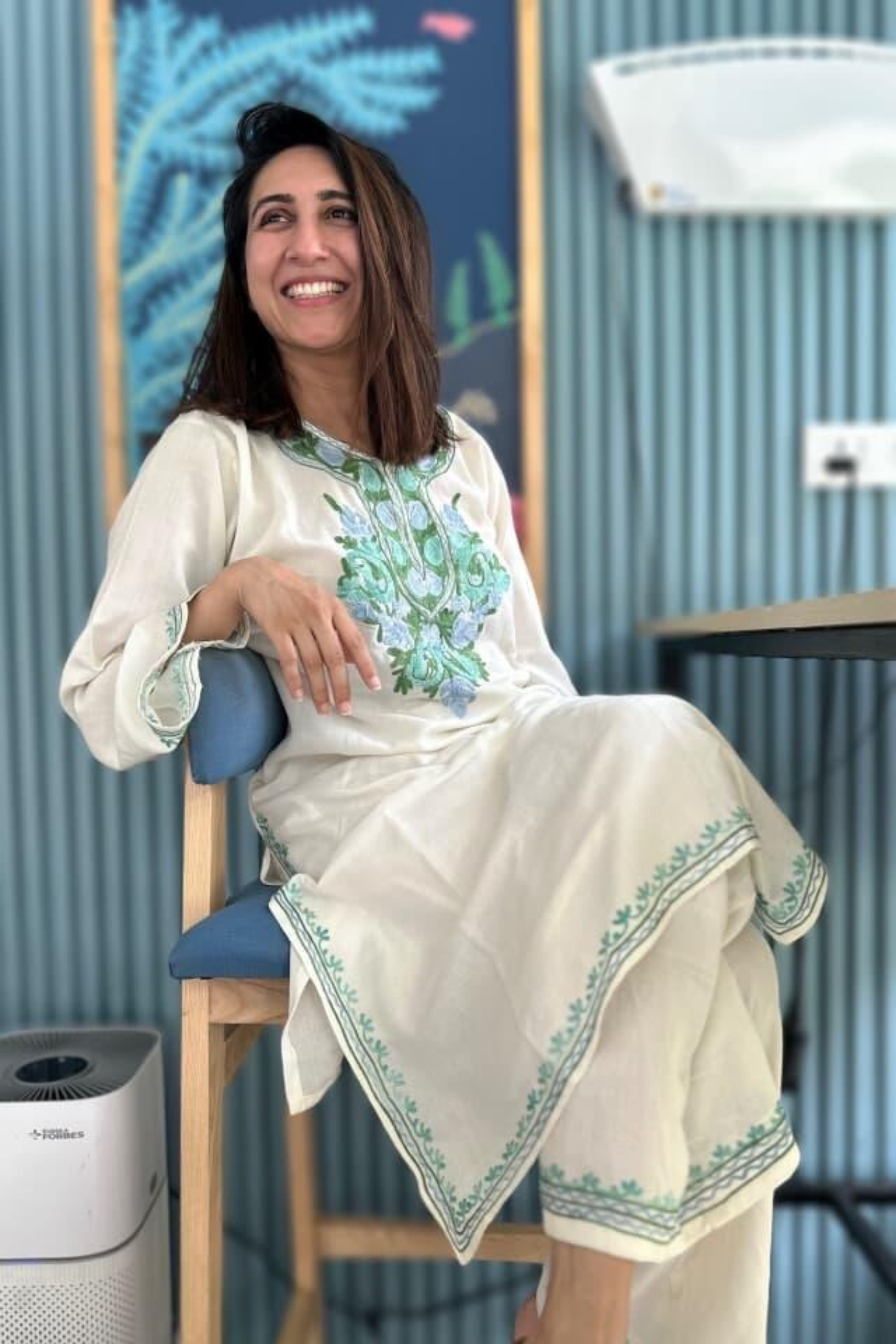 Kriti Vij In Our Eira Cotton Kashmiri Phiran Kurta and Palazzo Set no