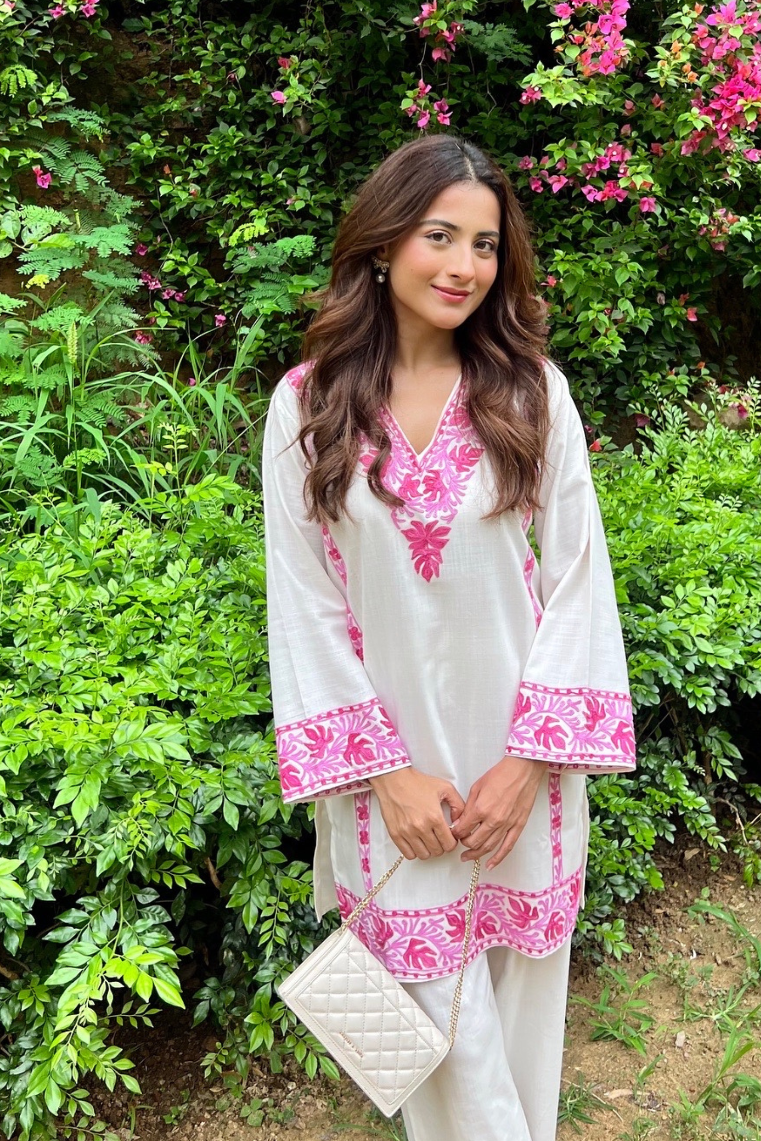 Yashaswinee in our Alia Pink Cotton Kashmiri Kurta and Pants Set