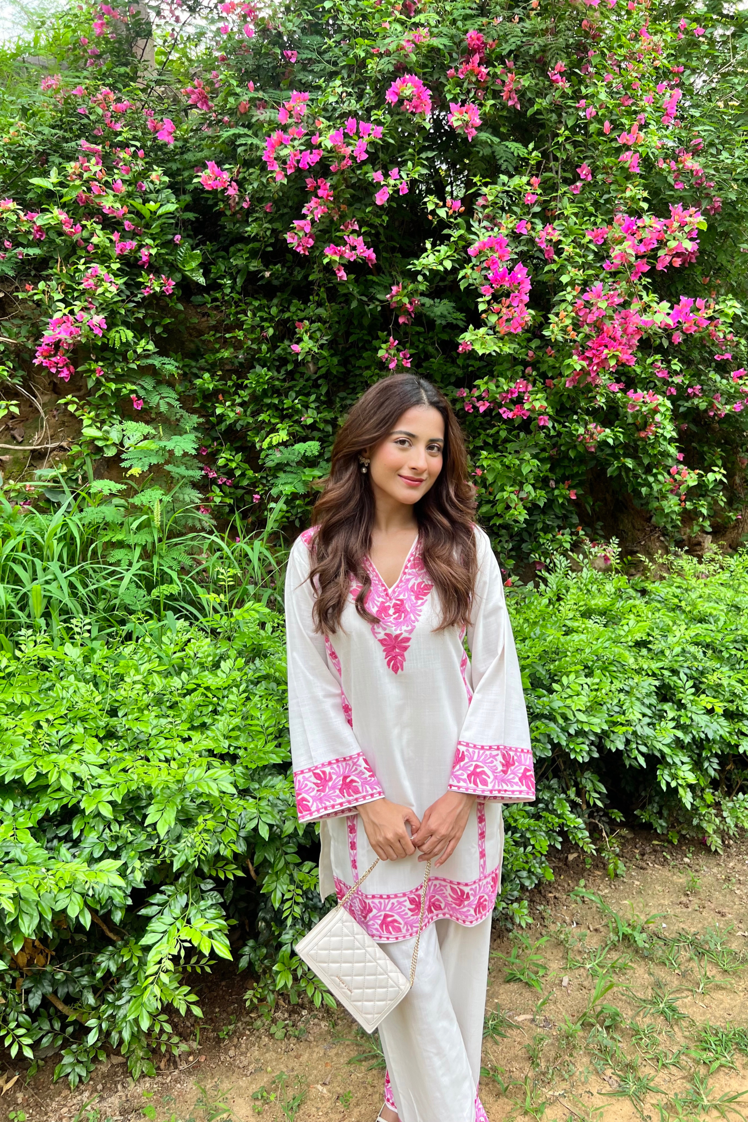 Yashaswinee in our Alia Pink Cotton Kashmiri Kurta and Pants Set