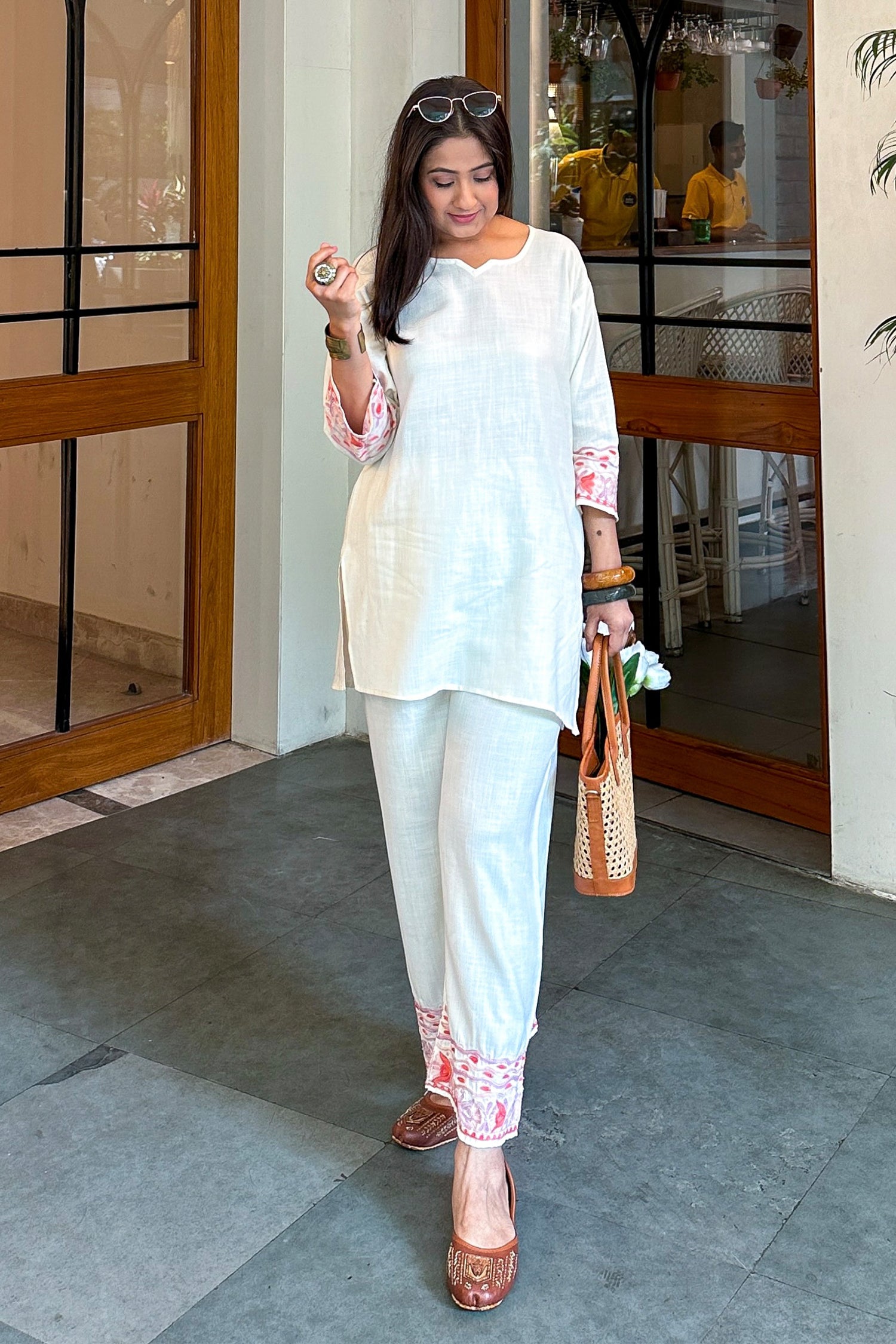 Brunch_Breeze_White_Kashmiri_Cotton_Kurta_Pants_Coord_Set_shop_Namastay