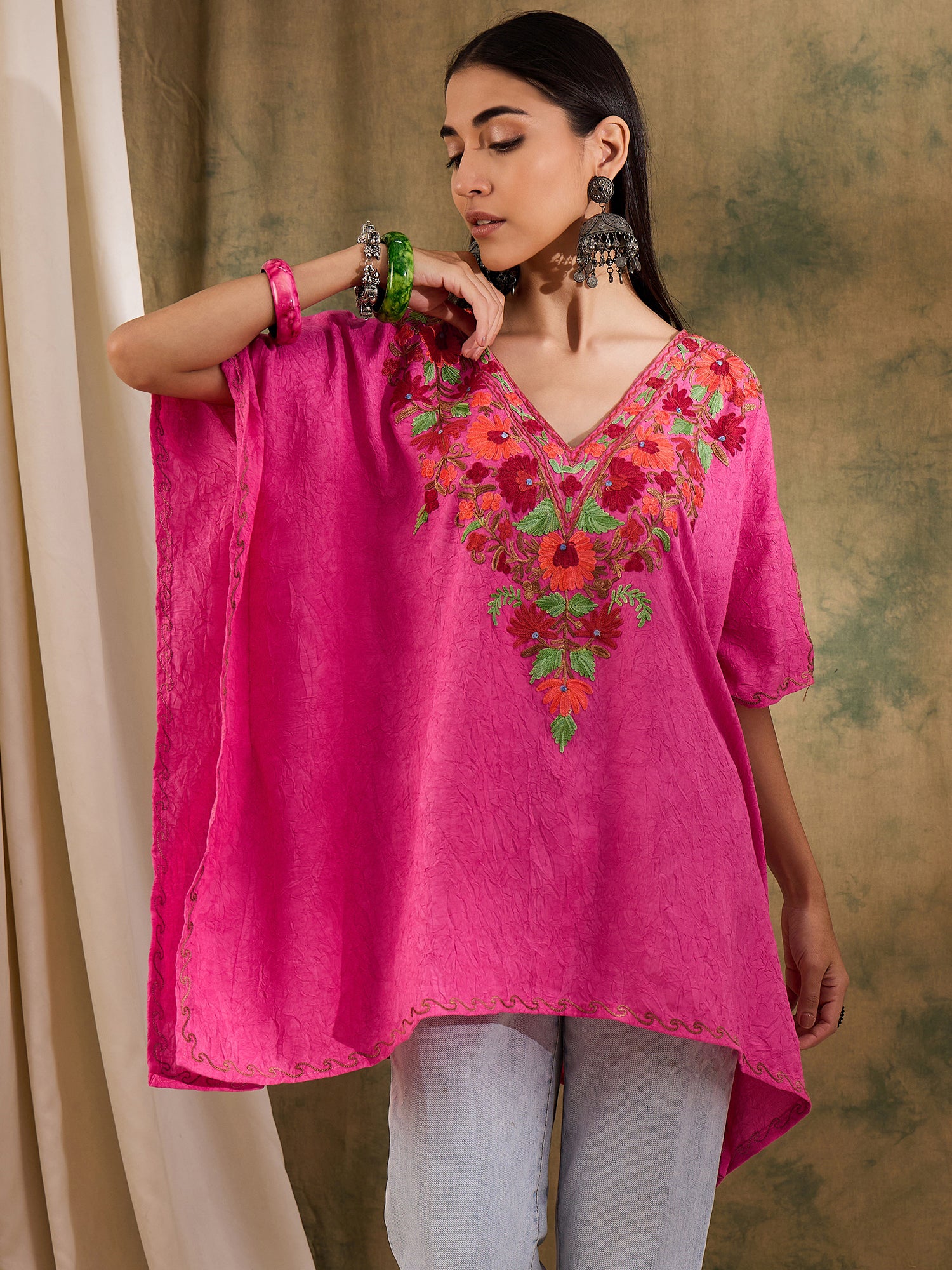 Maya_Pink_Short_Kashmiri_Cotton_Kaftan_Kurta_shop_Namastay