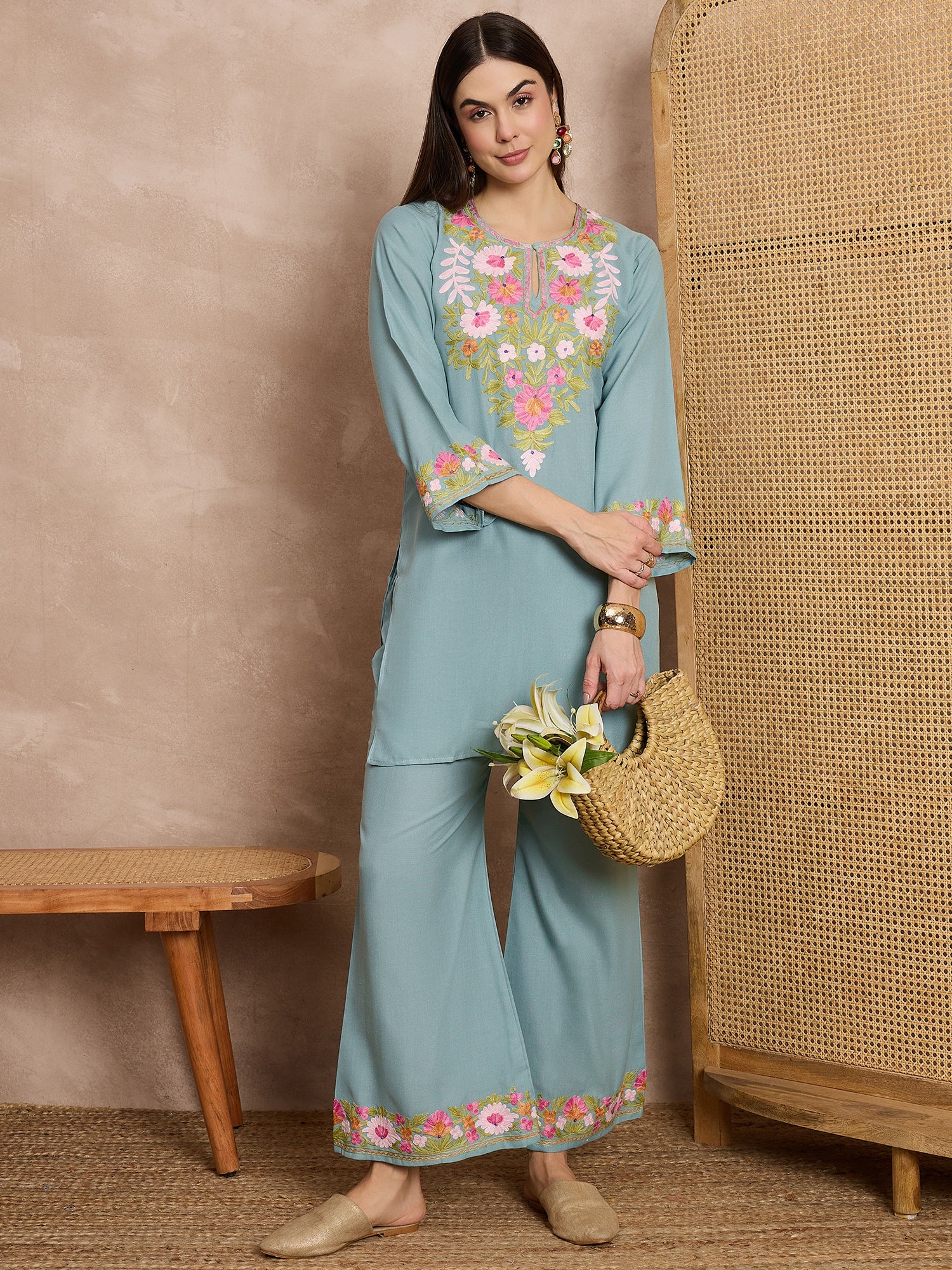 Maria_Sky_Blue_Kashmiri_Cotton_Coord_Set_shop_Namastay