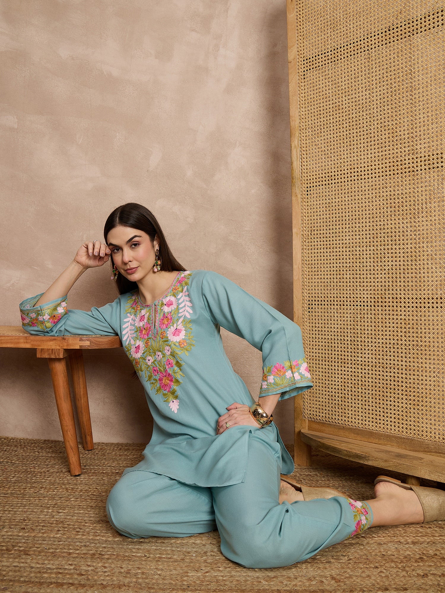 Maria_Sky_Blue_Kashmiri_Cotton_Coord_Set_shop_Namastay