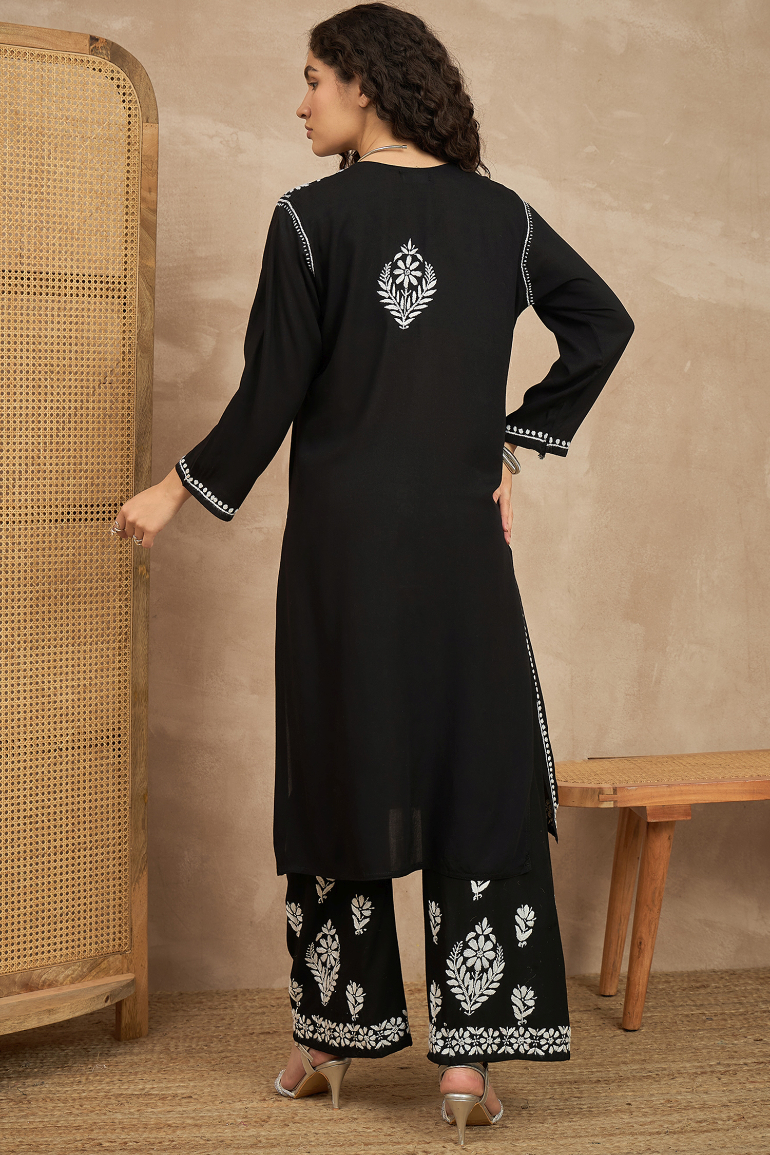 Diya Black Chikankari Coord Kurta Set