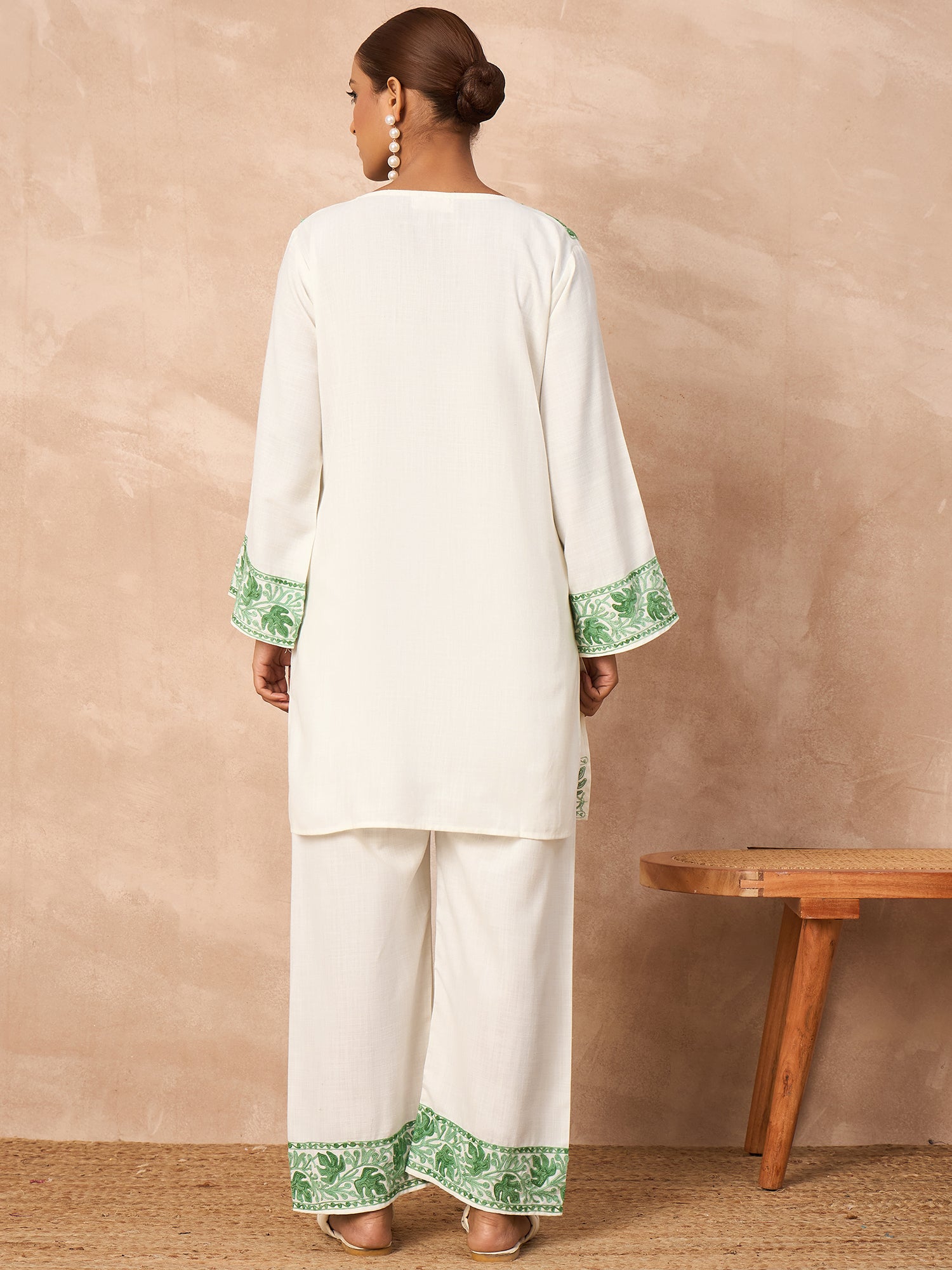 Alia Green Cotton Kashmiri Kurta and Pants Set