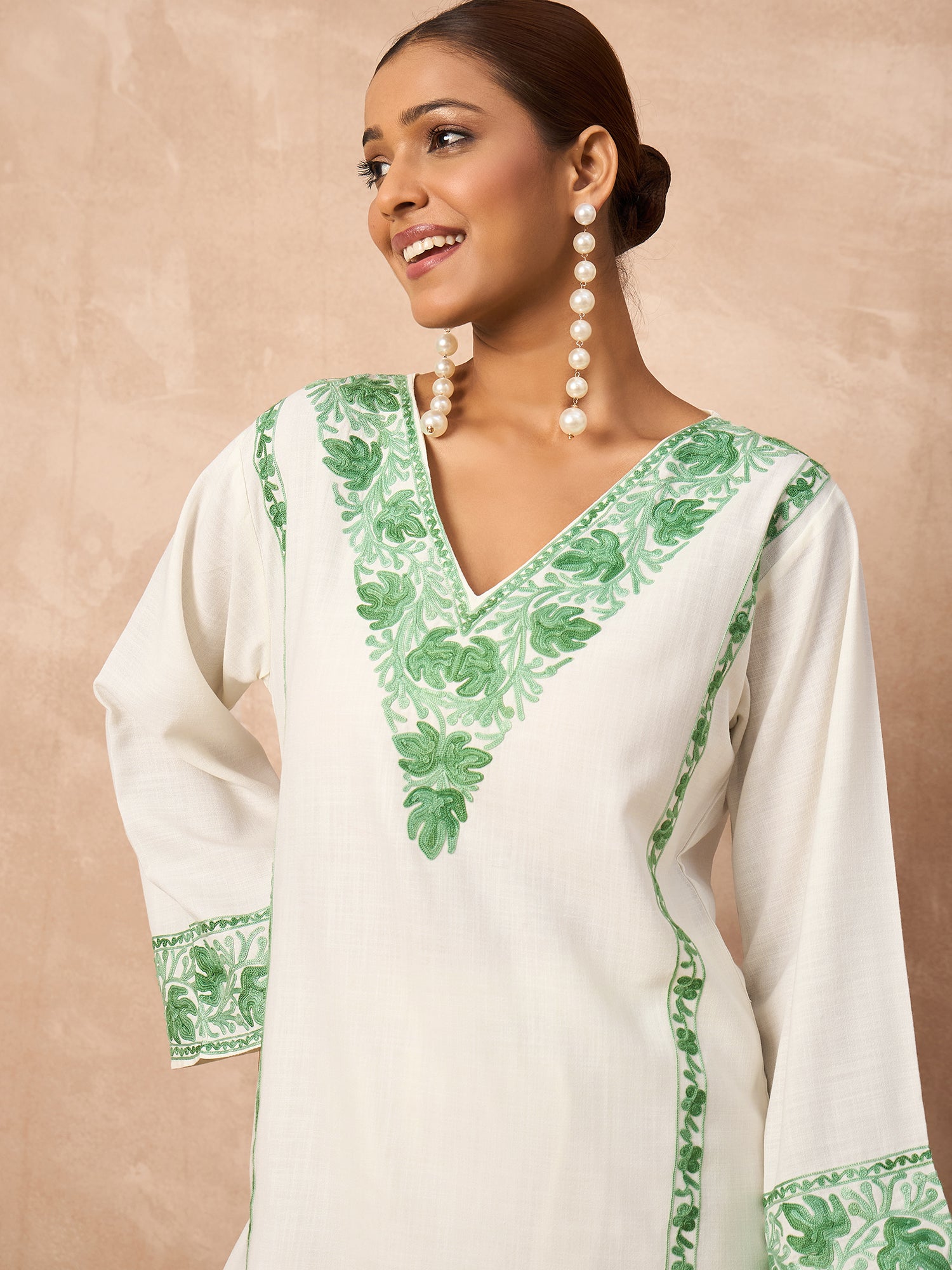 Alia Green Cotton Kashmiri Kurta and Pants Set
