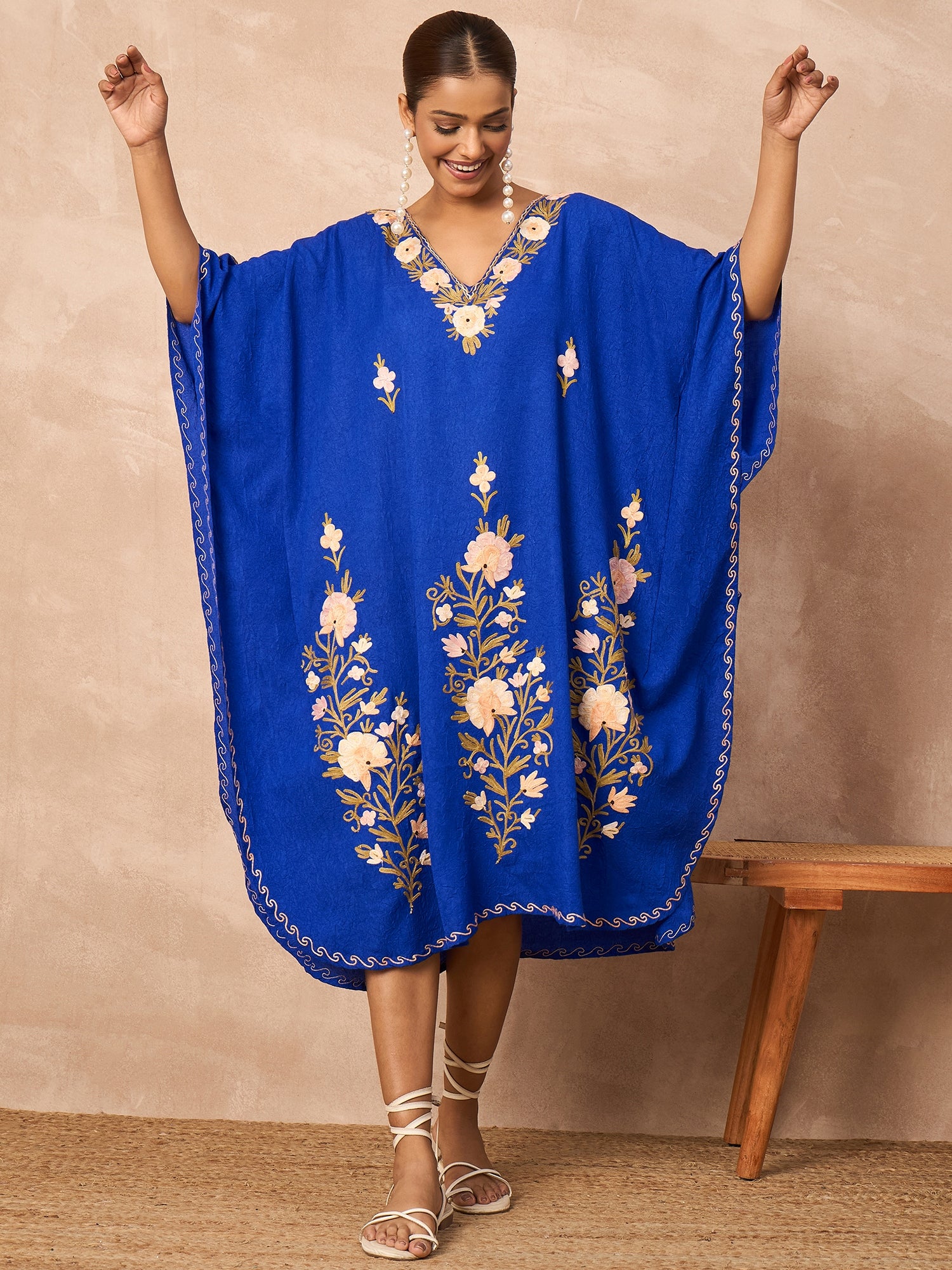 Persian Blue Kashmiri Summer Kaftan - Short