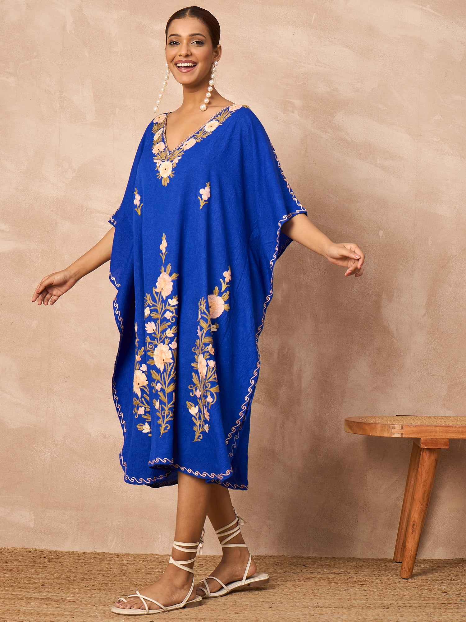 Persian Blue Kashmiri Summer Kaftan - Short
