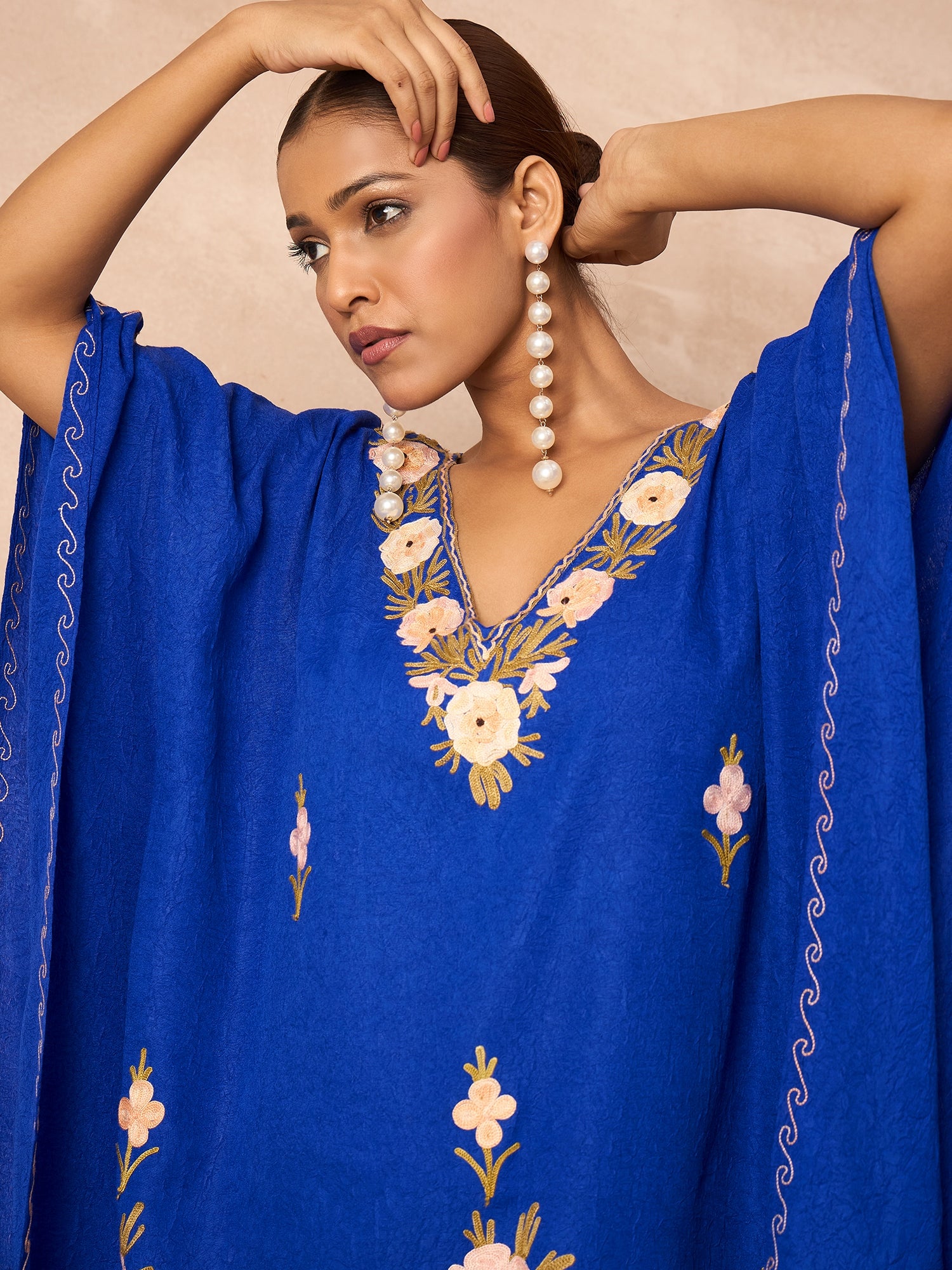 Persian Blue Kashmiri Summer Kaftan - Short