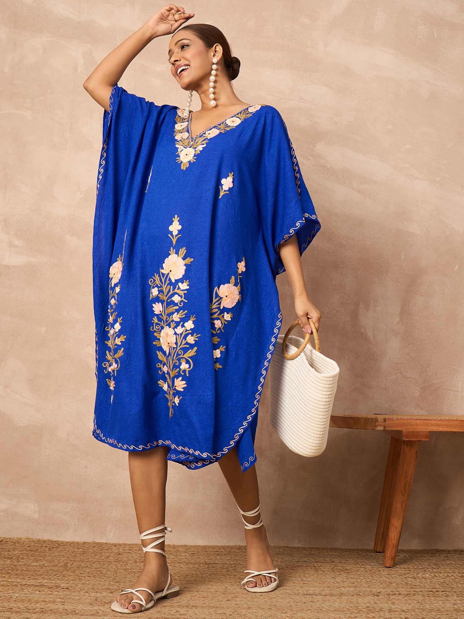 Persian Blue Kashmiri Summer Kaftan - Short