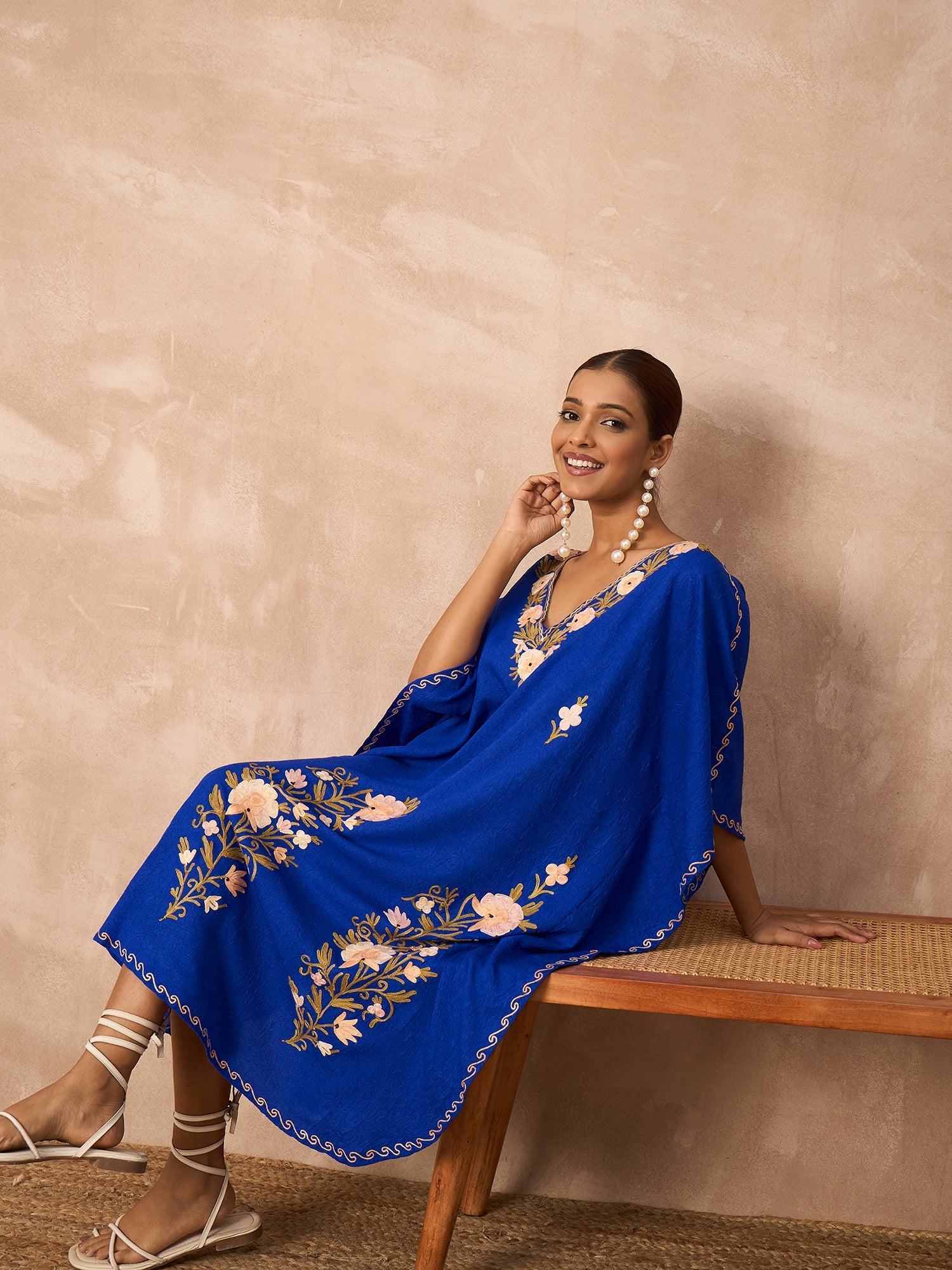 Persian Blue Kashmiri Summer Kaftan - Short