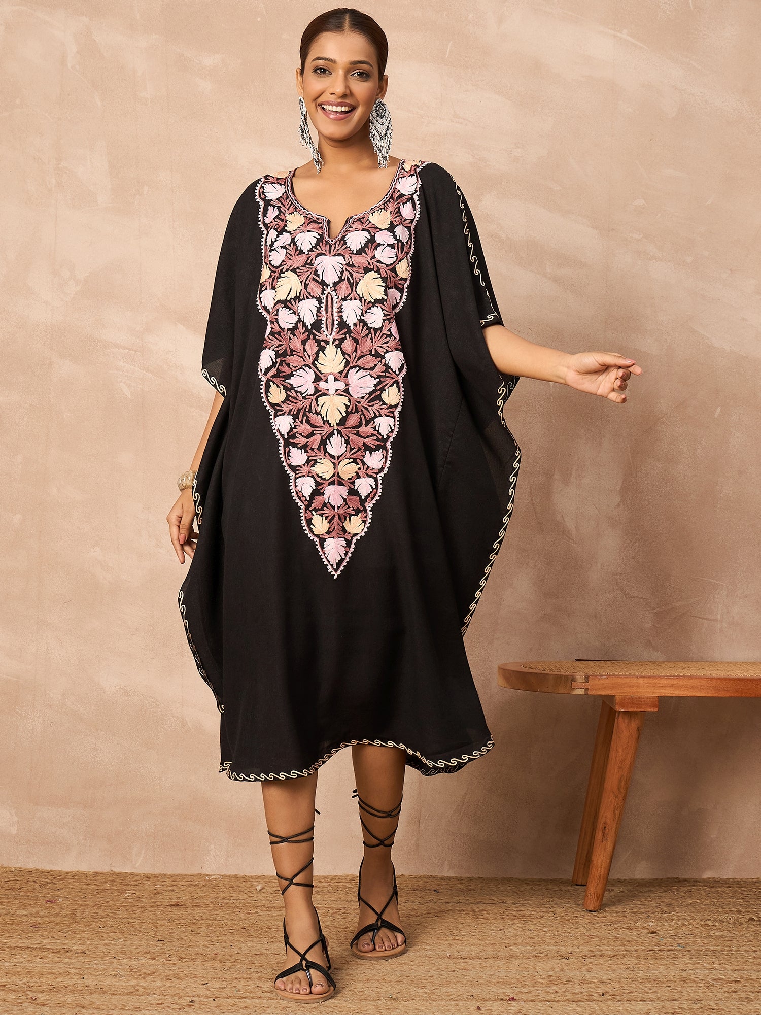Twilight Black Kashmiri Summer Kaftan Short