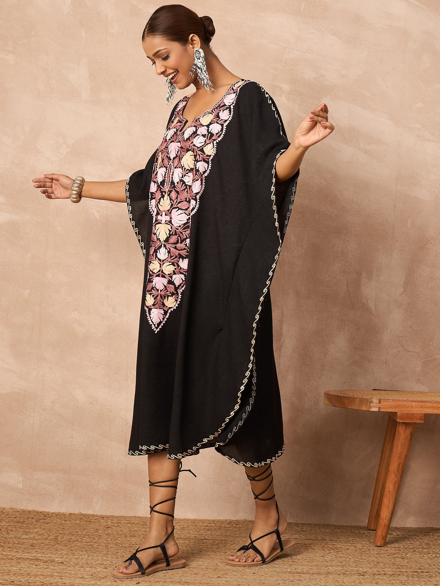 Twilight Black Kashmiri Summer Kaftan Short