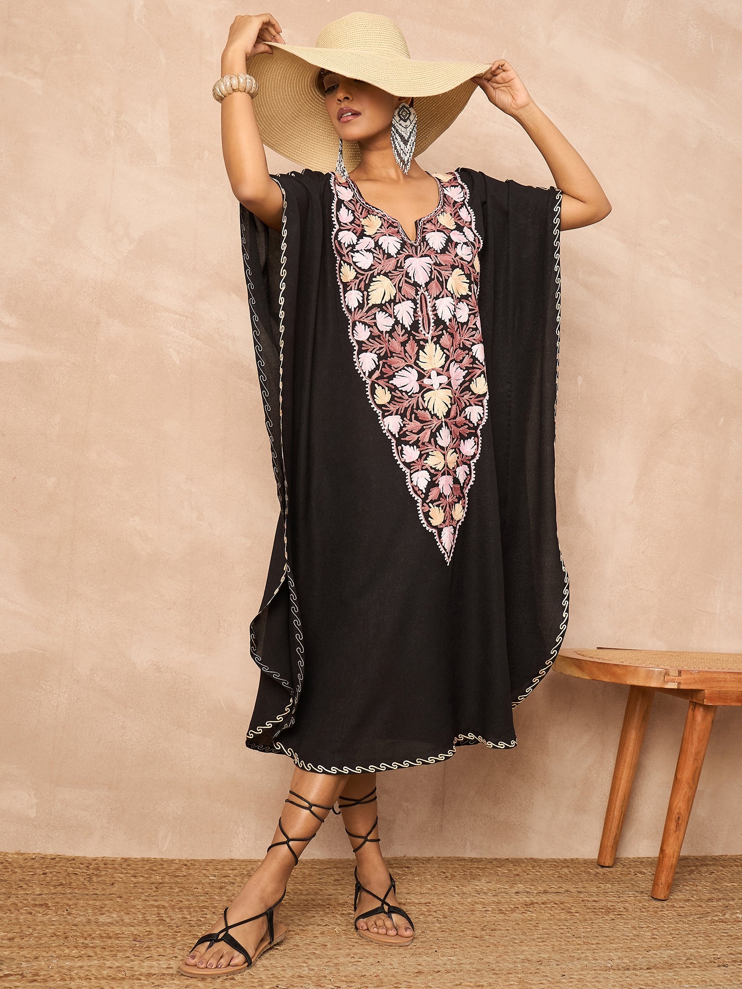 Twilight Black Kashmiri Summer Kaftan Short