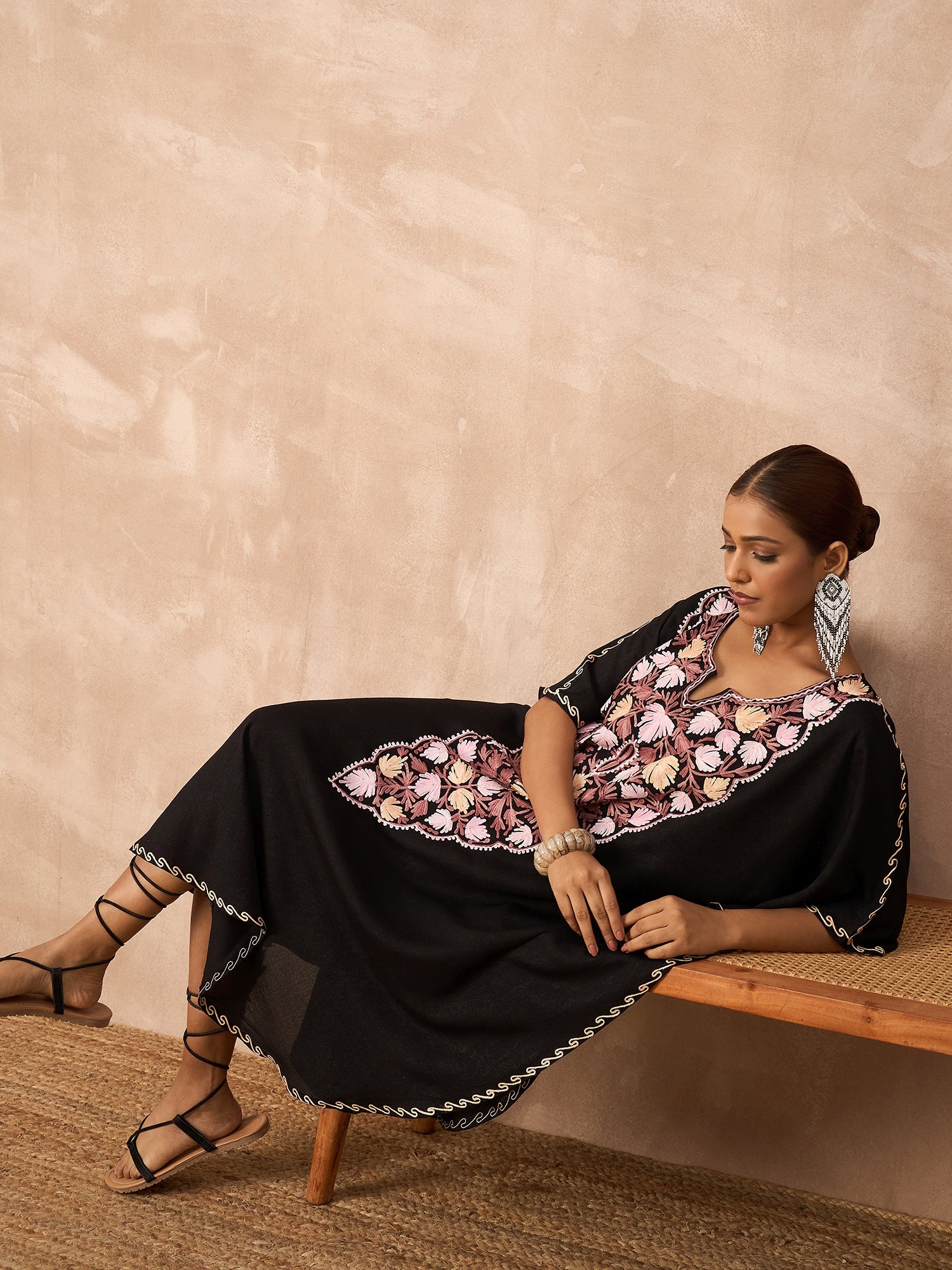Twilight Black Kashmiri Summer Kaftan Short