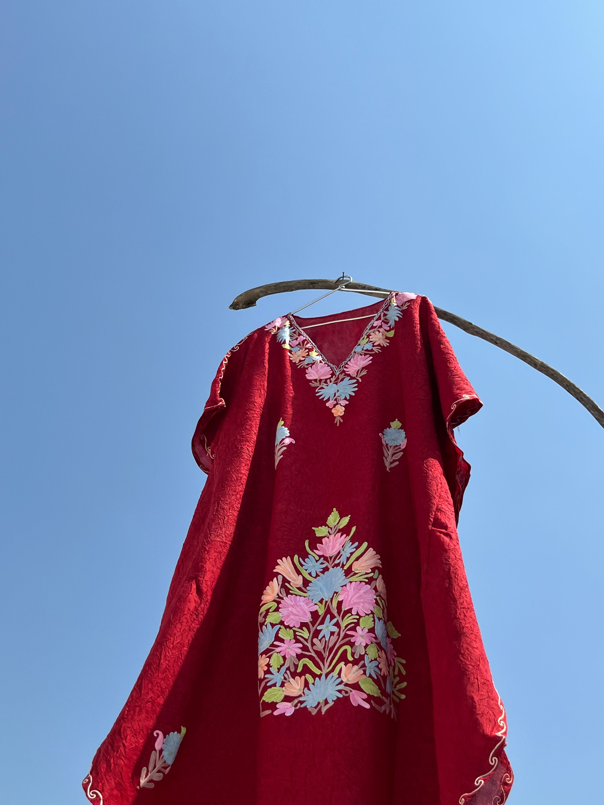 Marsala_Red_Kashmiri_Embroidered_Short_Cotton_Kaftan_shop_Namastay