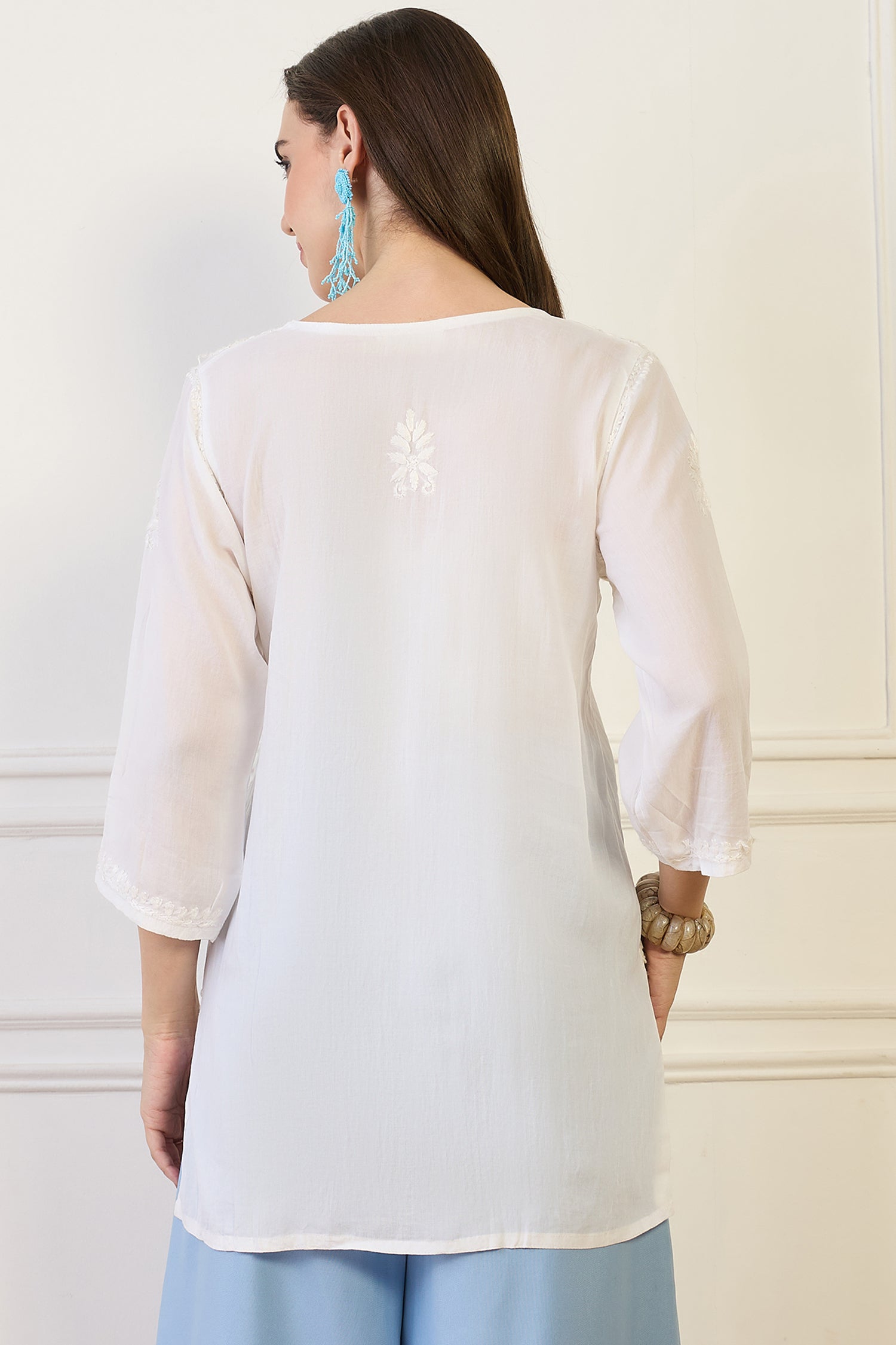 Miza White Chikankari Short Kurta