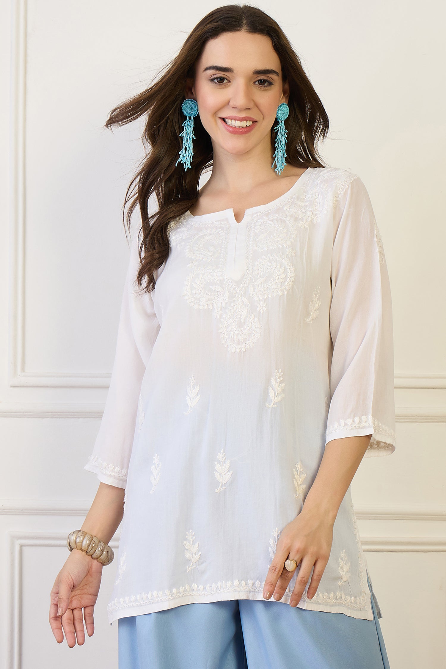 Miza White Chikankari Short Kurta