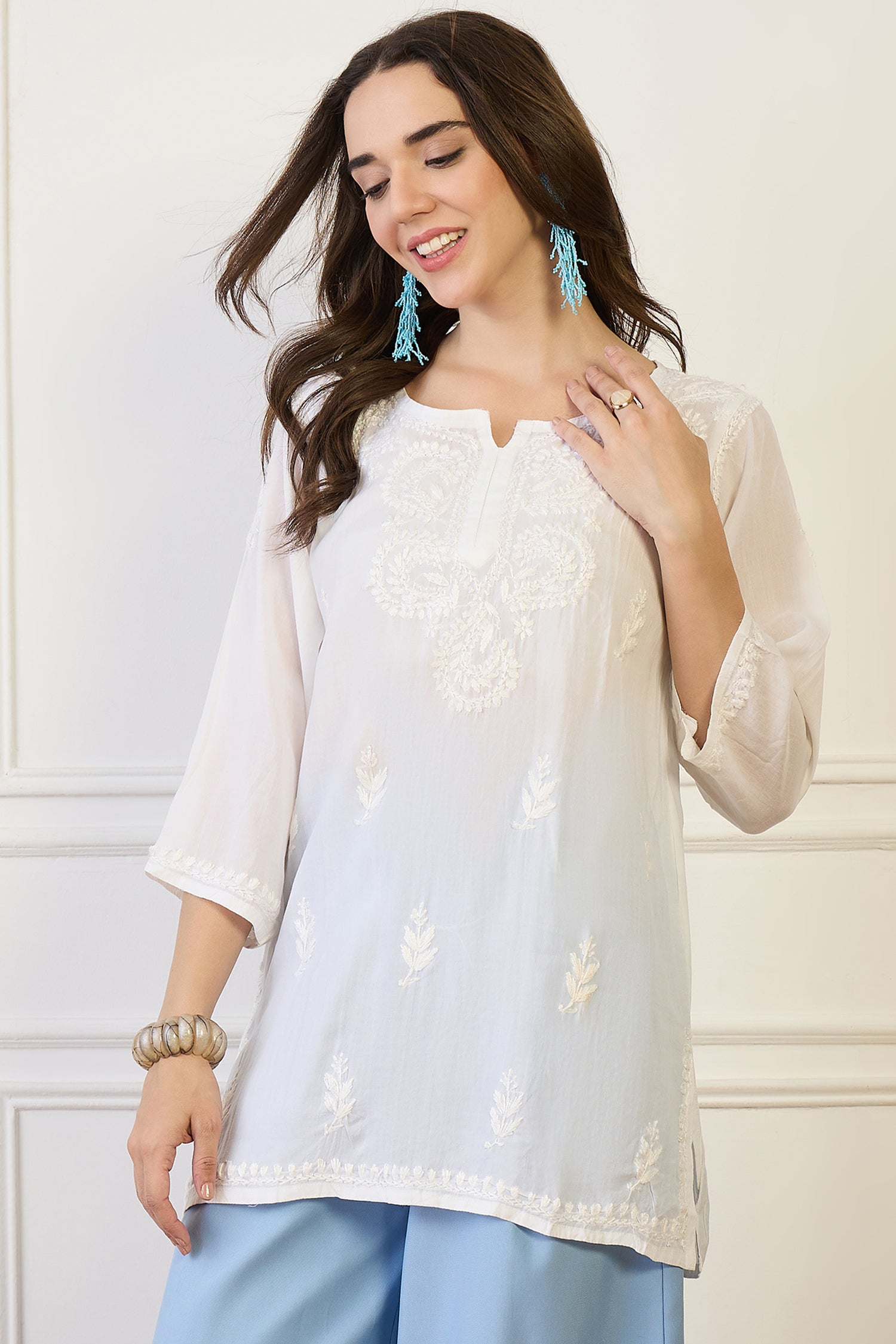 Miza White Chikankari Short Kurta